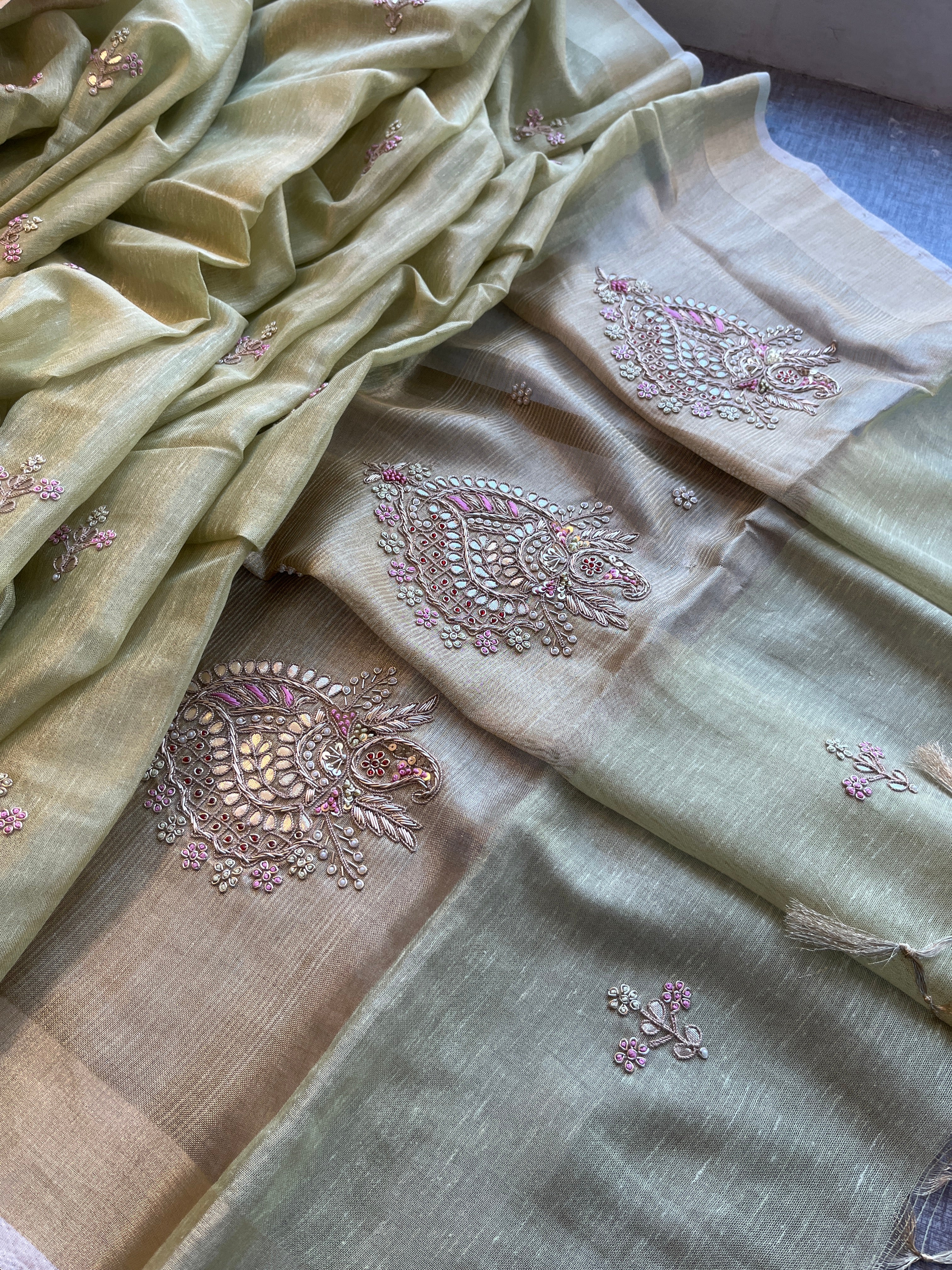 Pure Tissue Linen Silk Saree