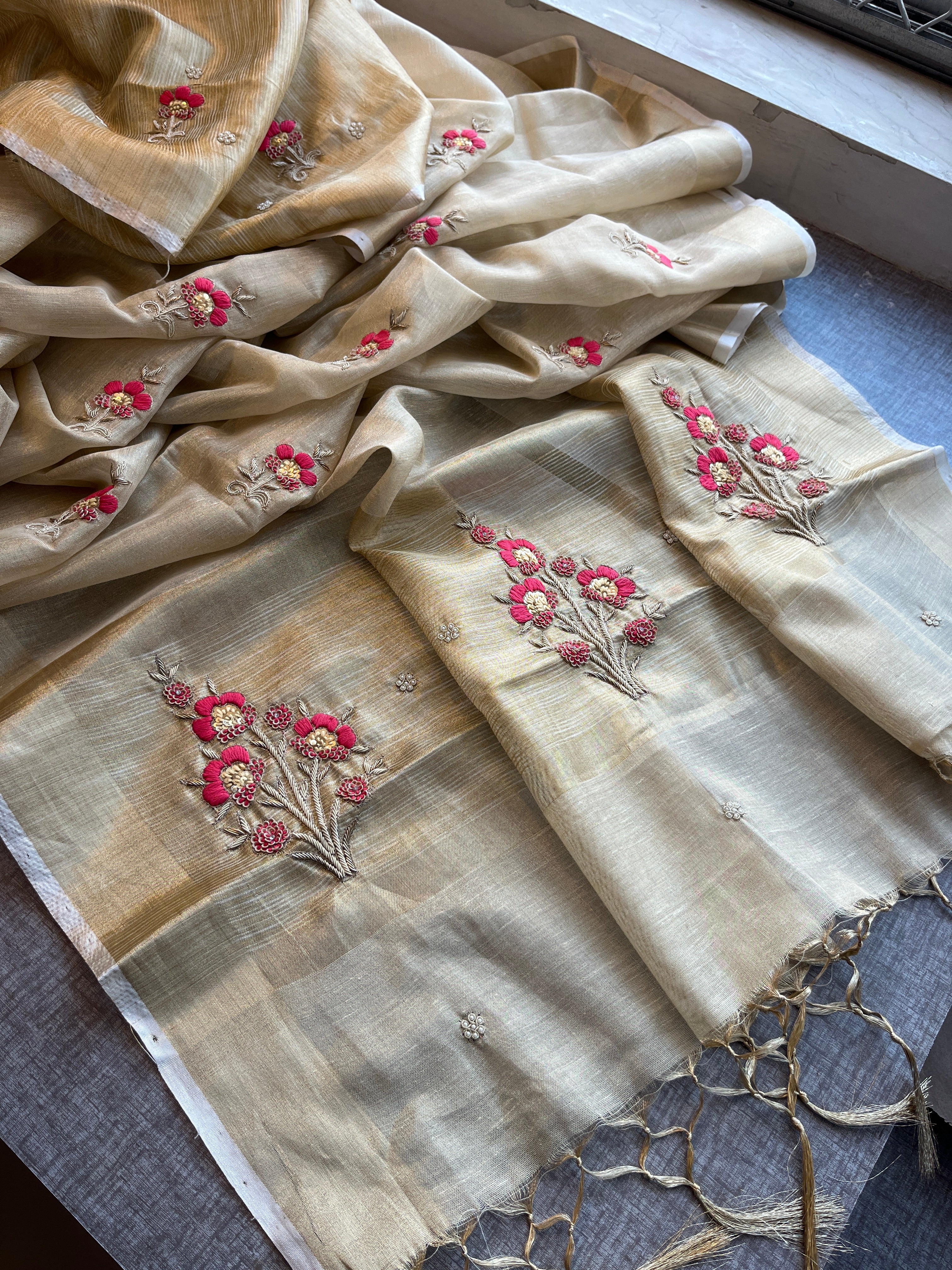 Pure Tissue Linen Silk Saree