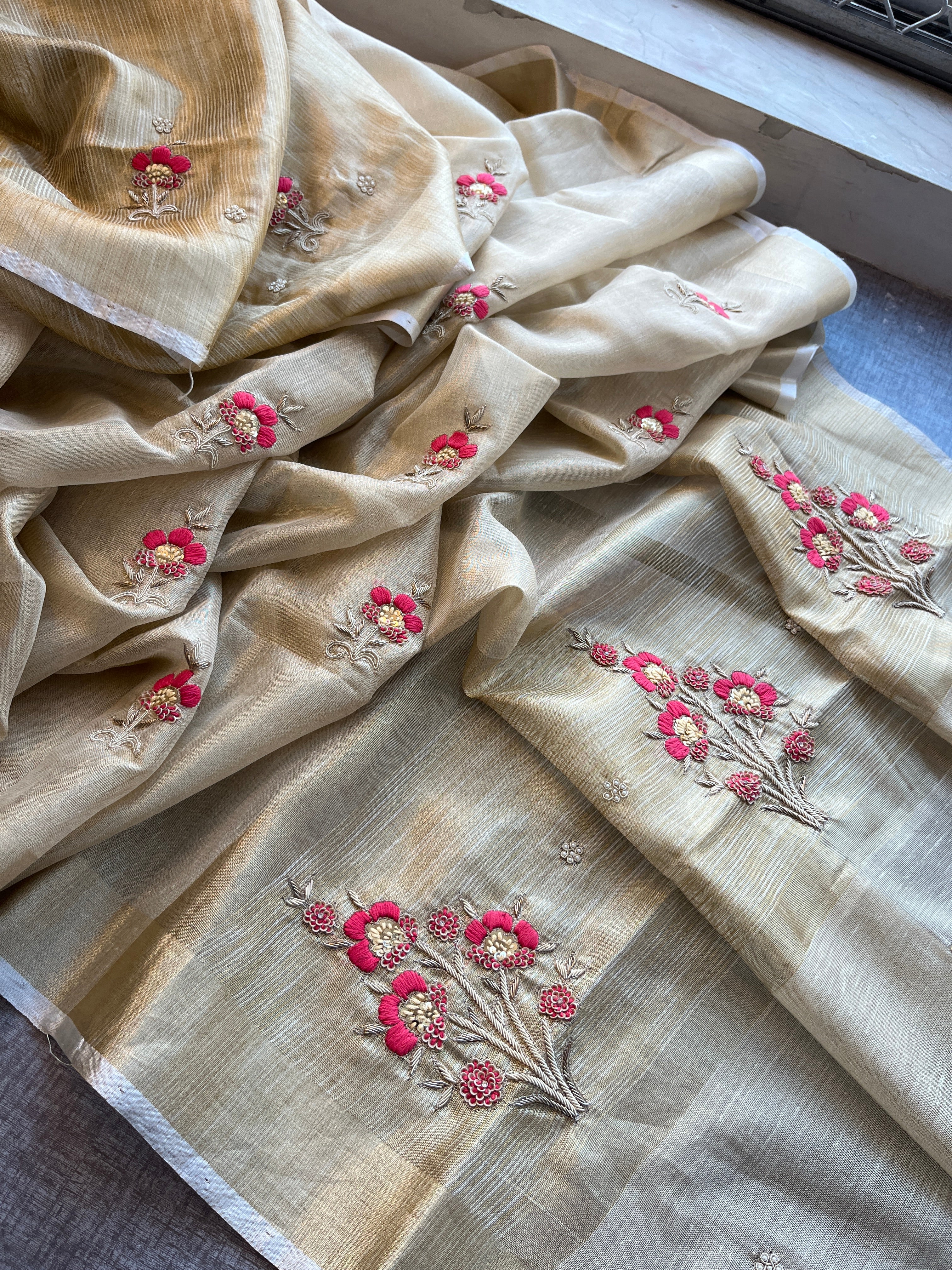 Pure Tissue Linen Silk Saree
