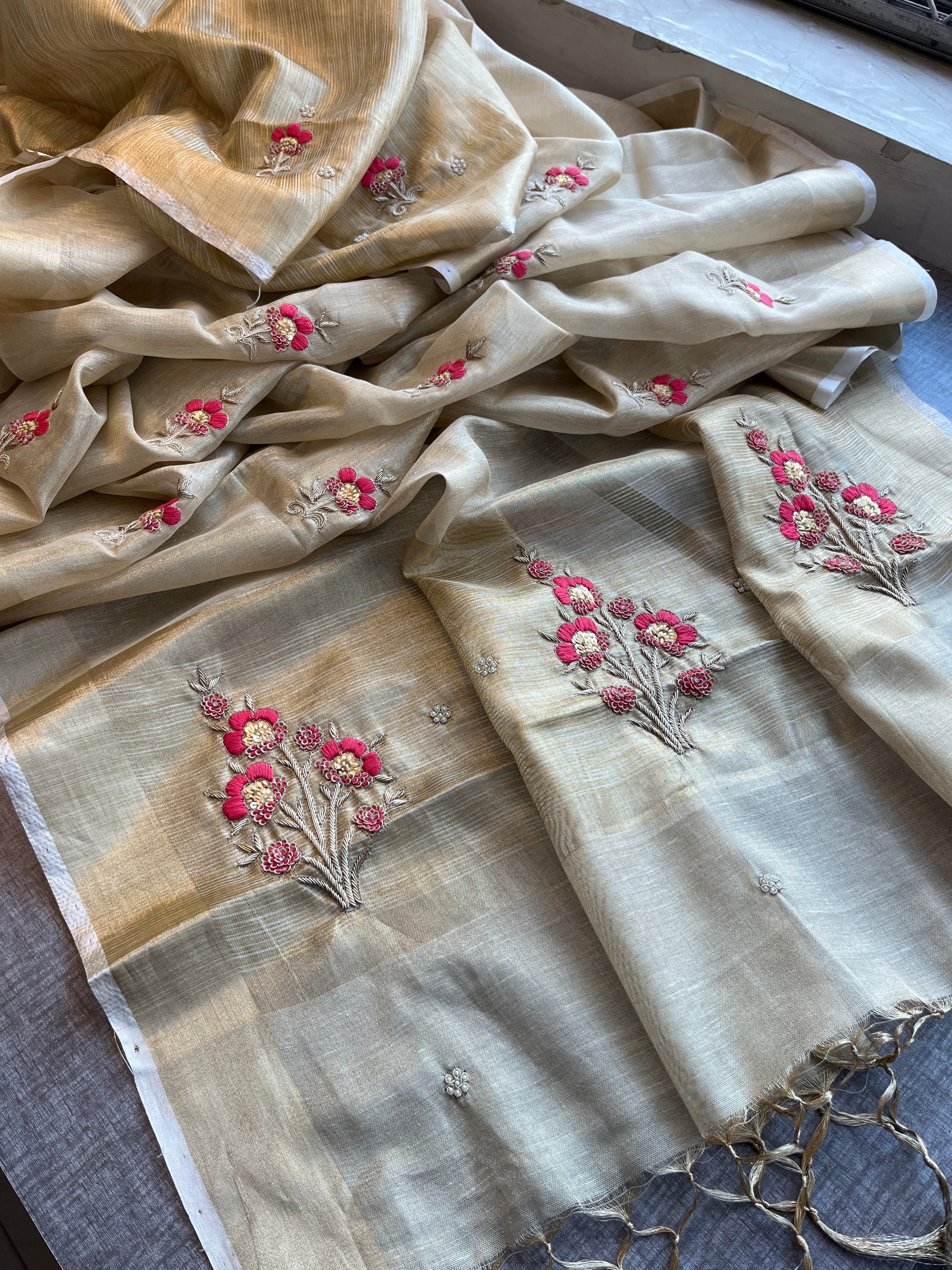 Pure Tissue Linen Silk Saree