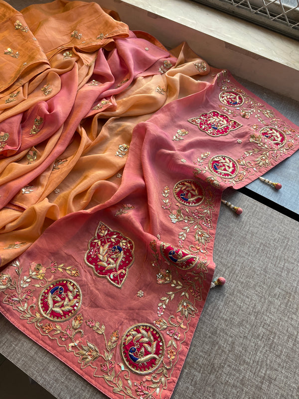 Multi color Tissue Cosmos Silk Saree