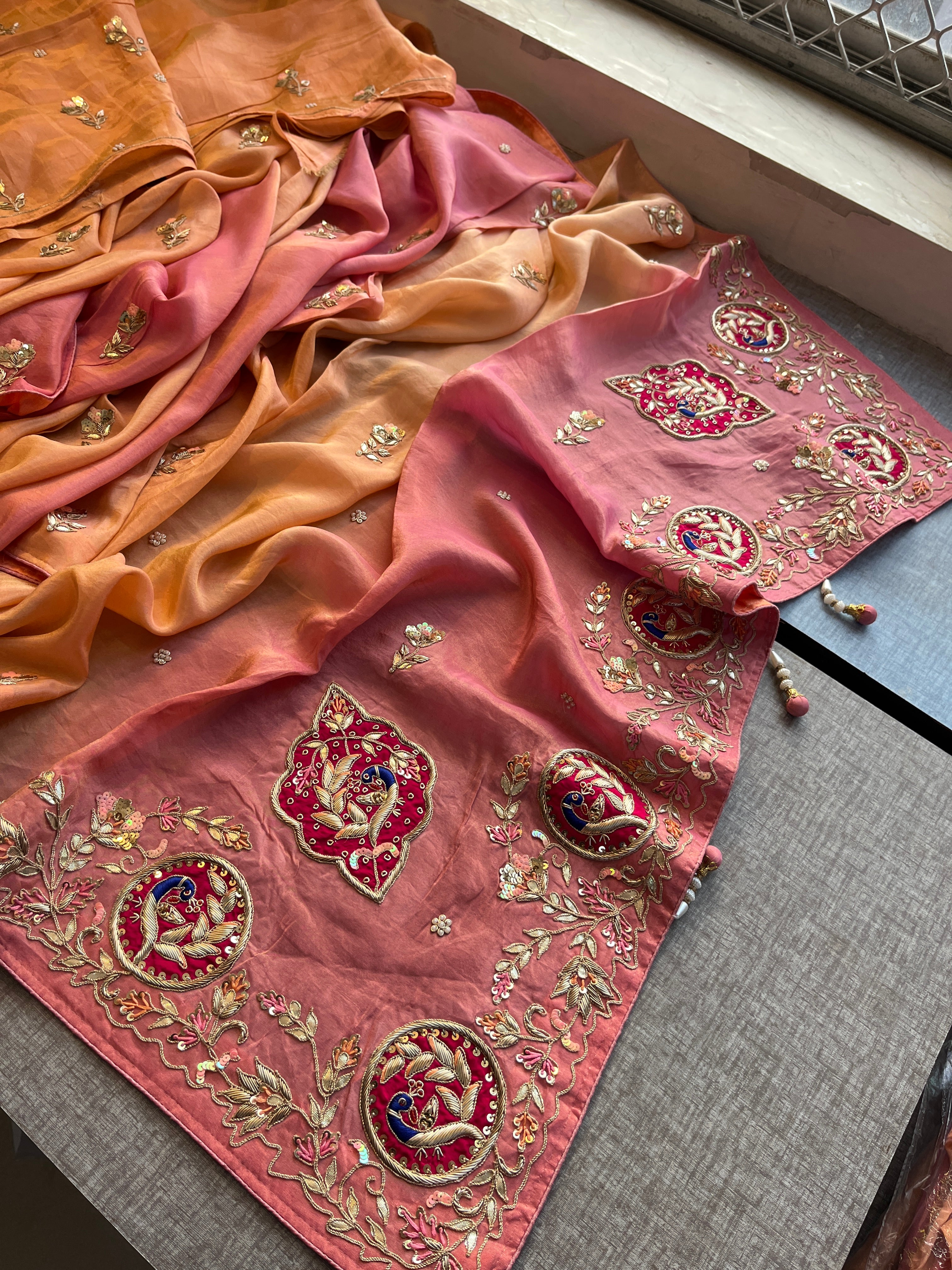 Multi color Tissue Cosmos Silk Saree