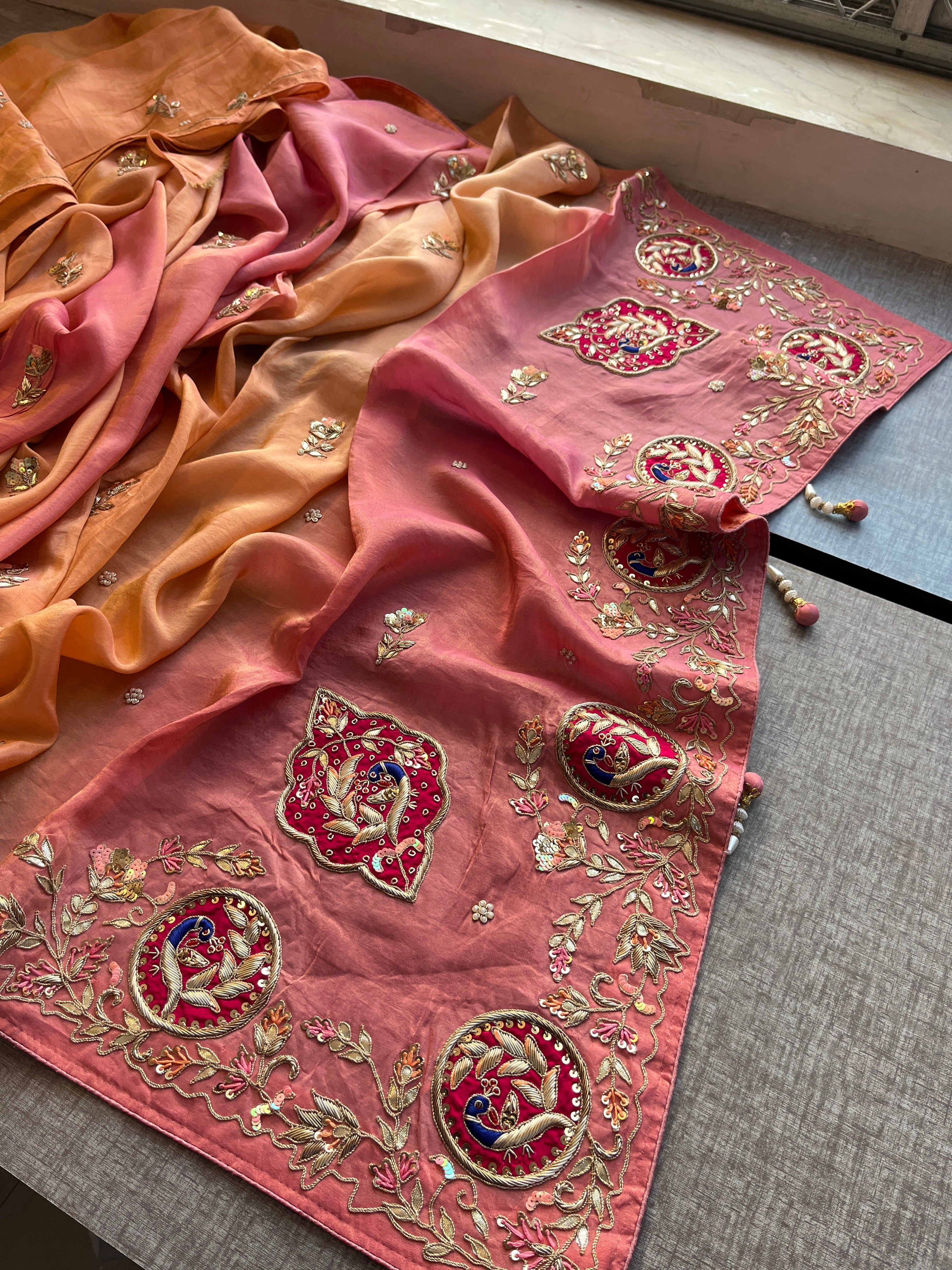 Multi color Tissue Cosmos Silk Saree