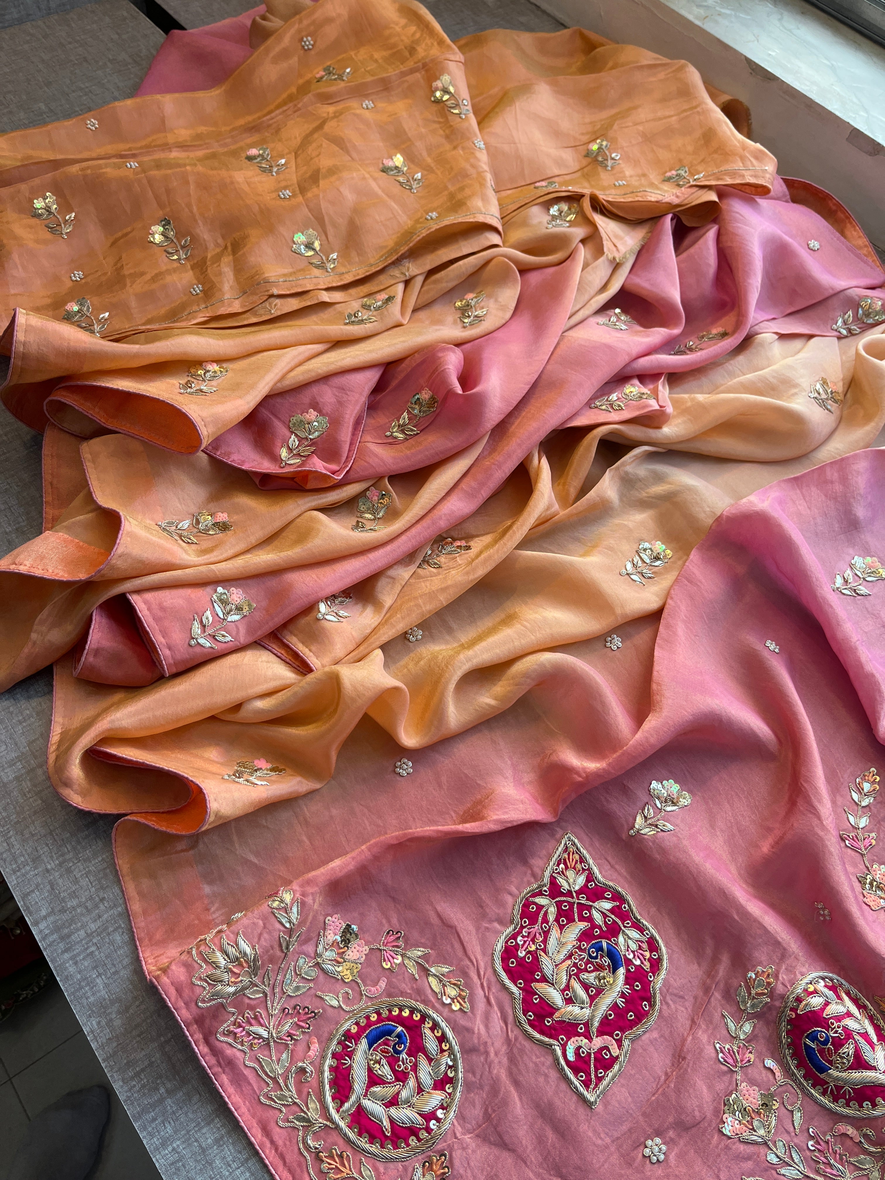 Multi color Tissue Cosmos Silk Saree