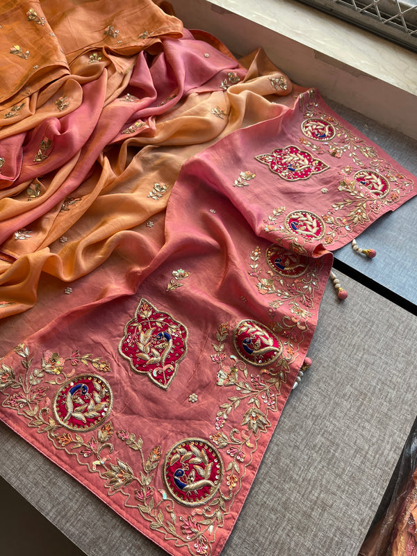 Multi color Tissue Cosmos Silk Saree