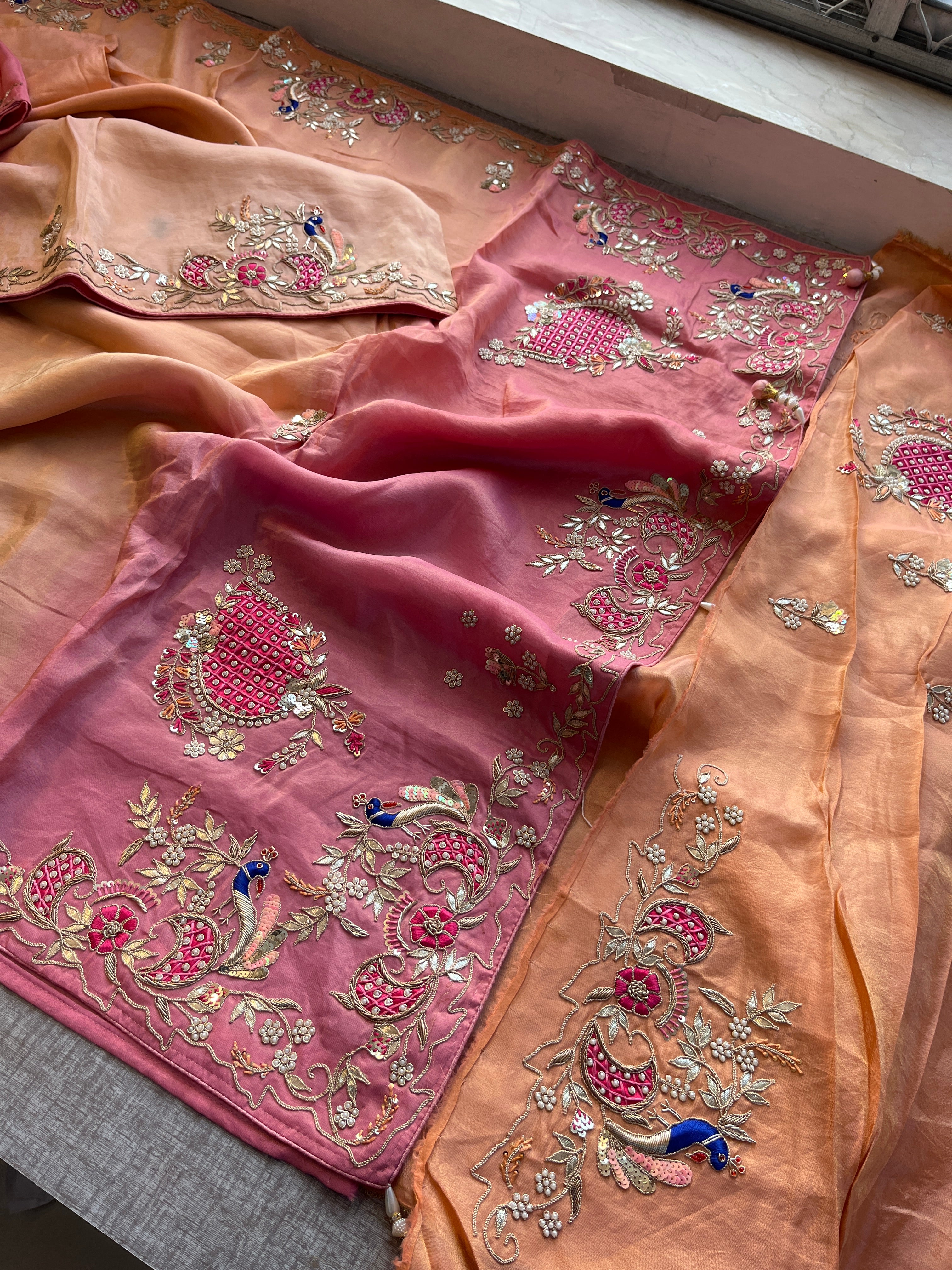 Multi color Tissue Cosmos Silk Saree