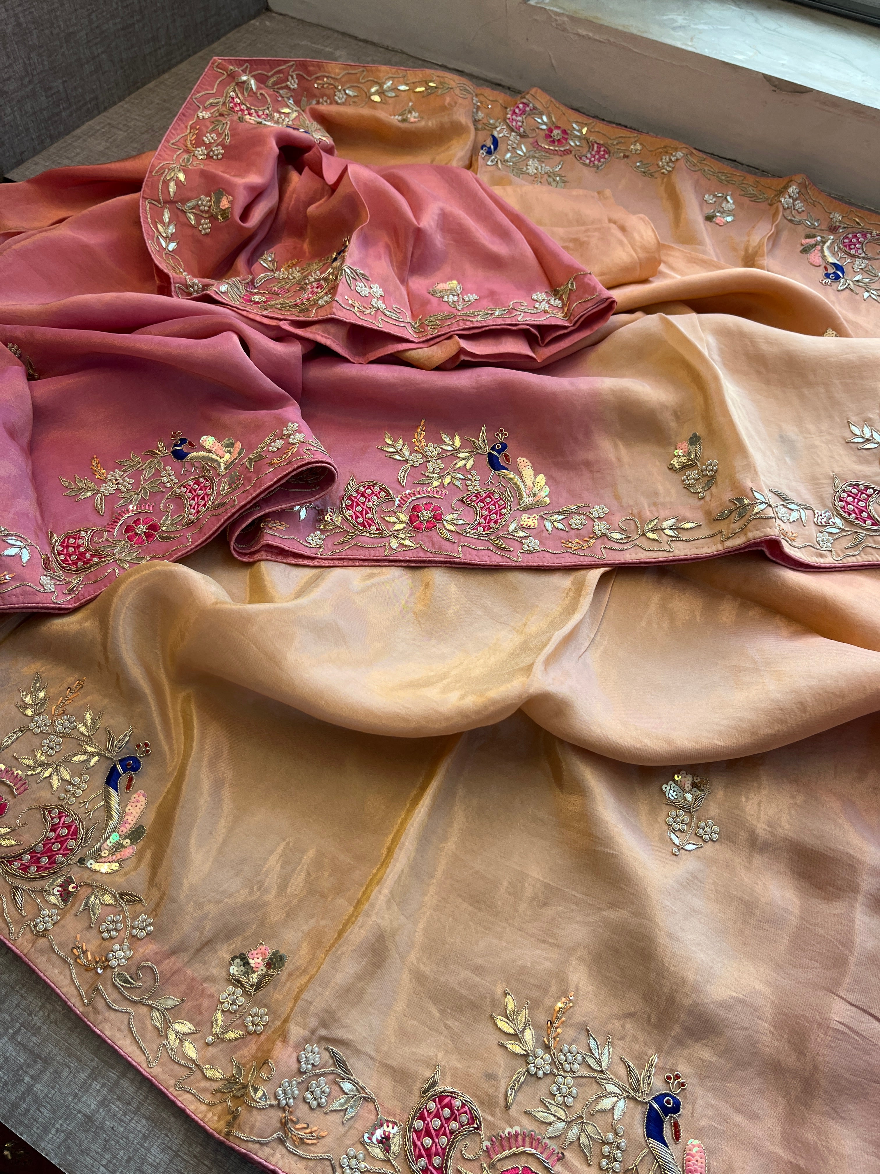 Multi color Tissue Cosmos Silk Saree
