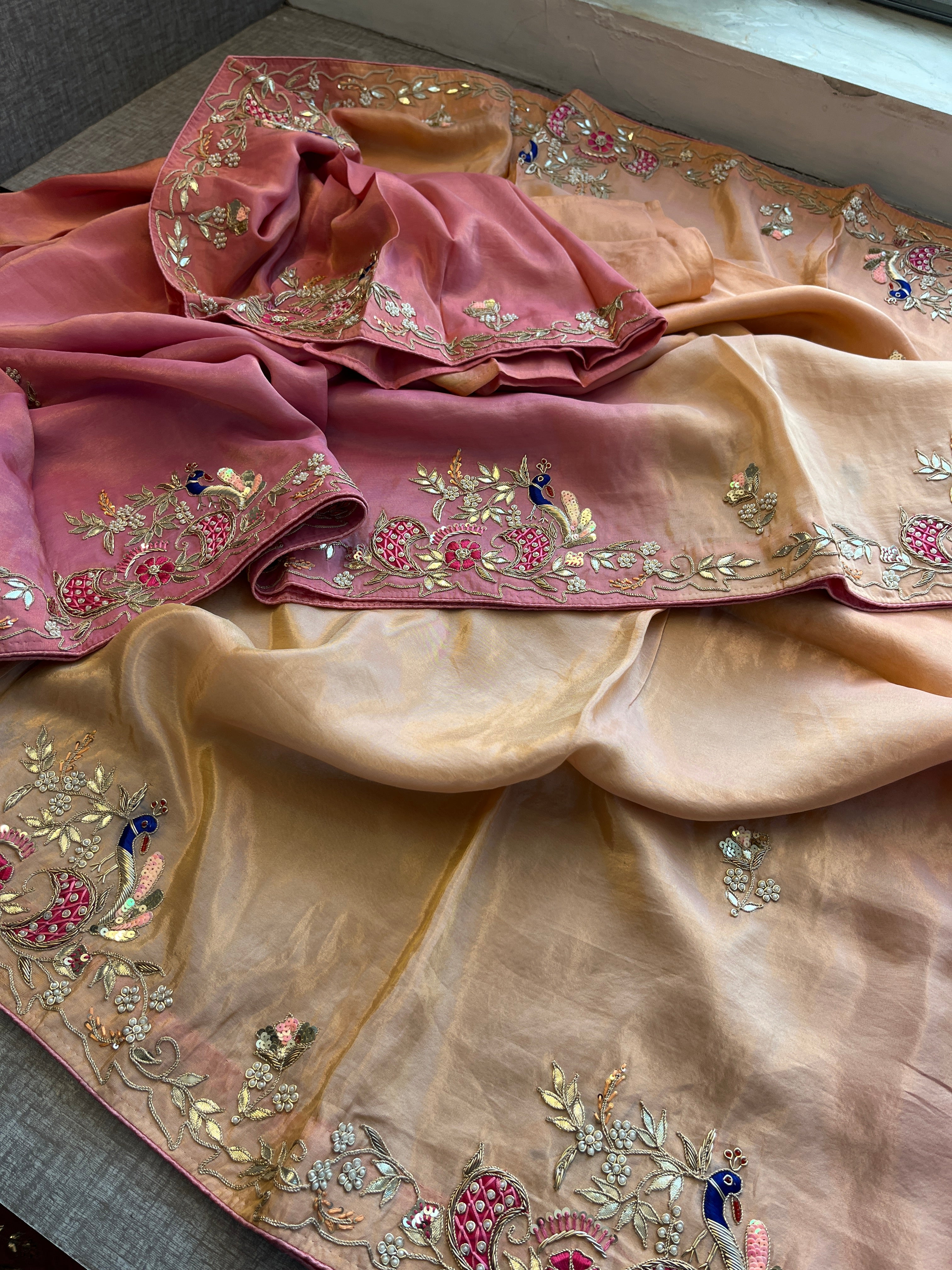 Multi color Tissue Cosmos Silk Saree