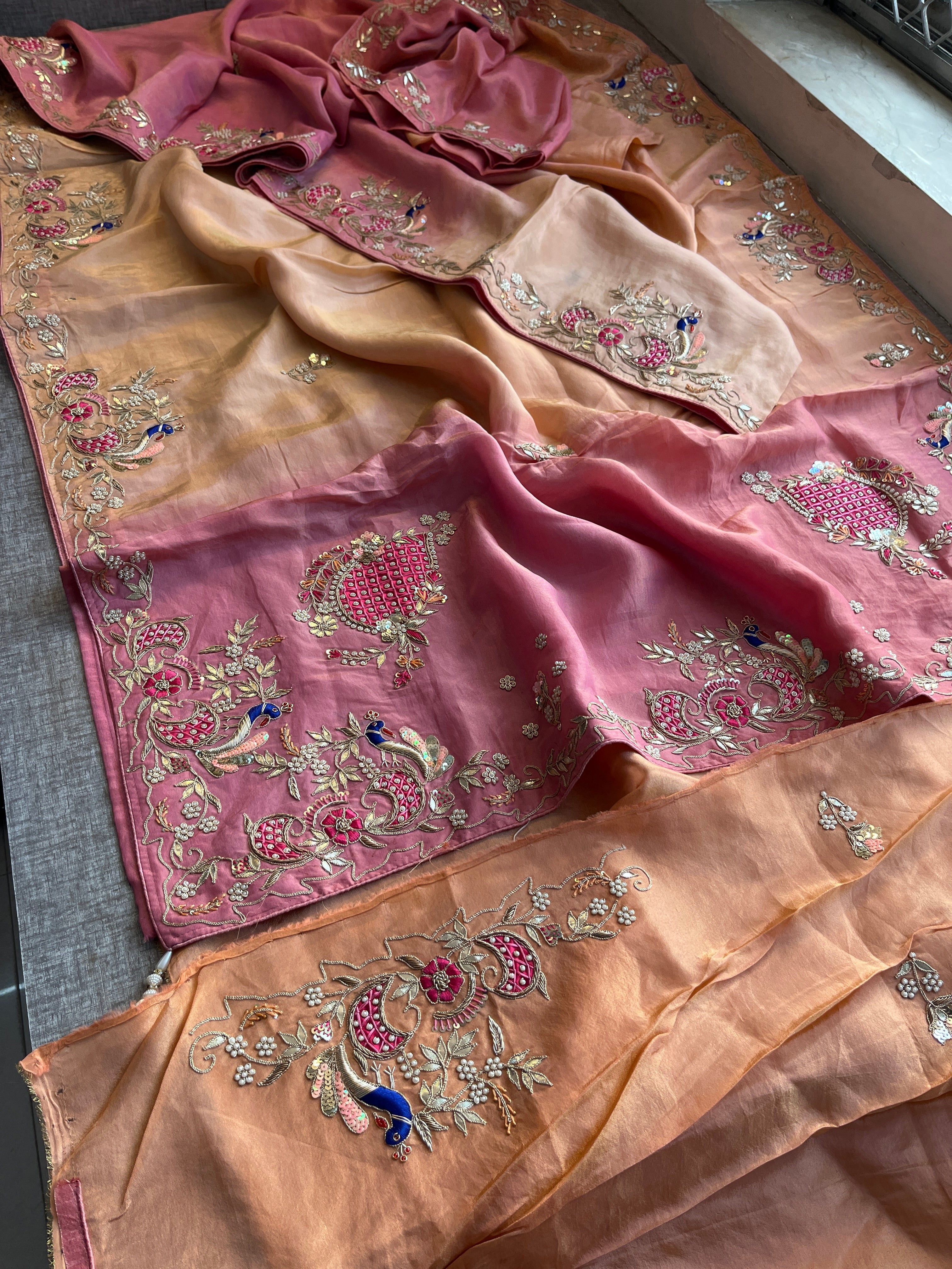 Multi color Tissue Cosmos Silk Saree