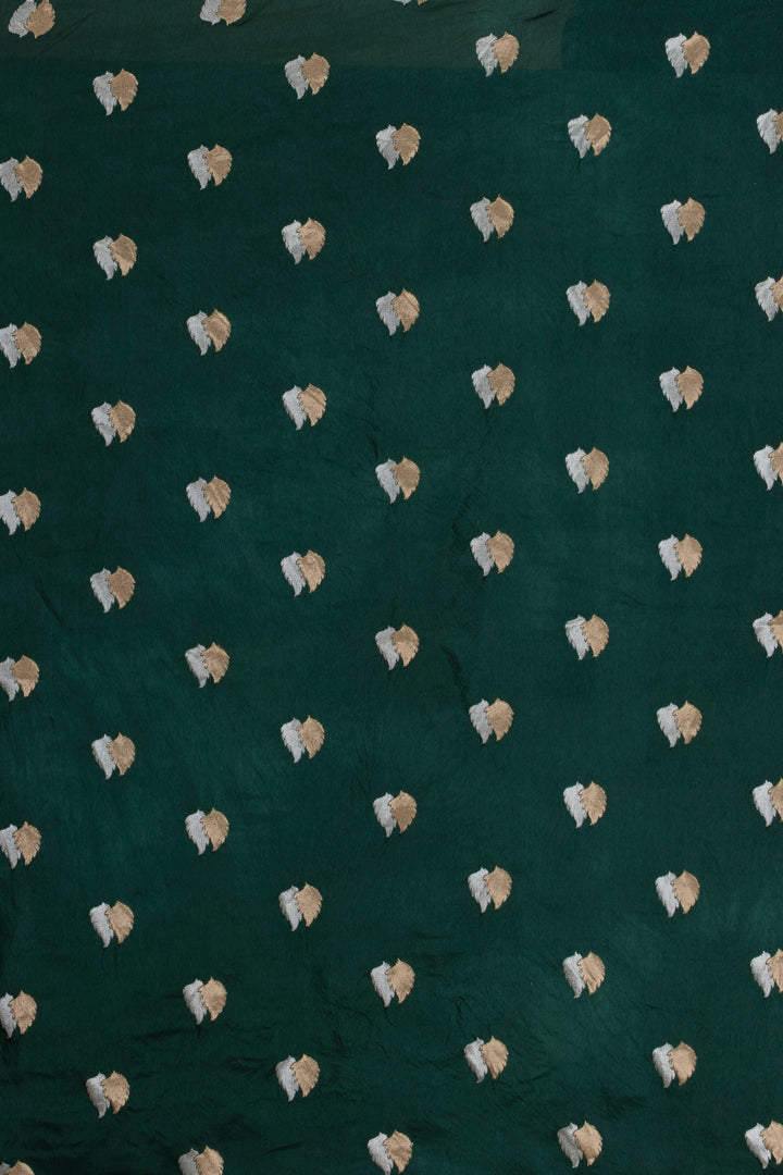 Bottle Green  Banarasi Pure  Khaddi Georgette Saree With Golden Silver  Zari Weaving Buttis