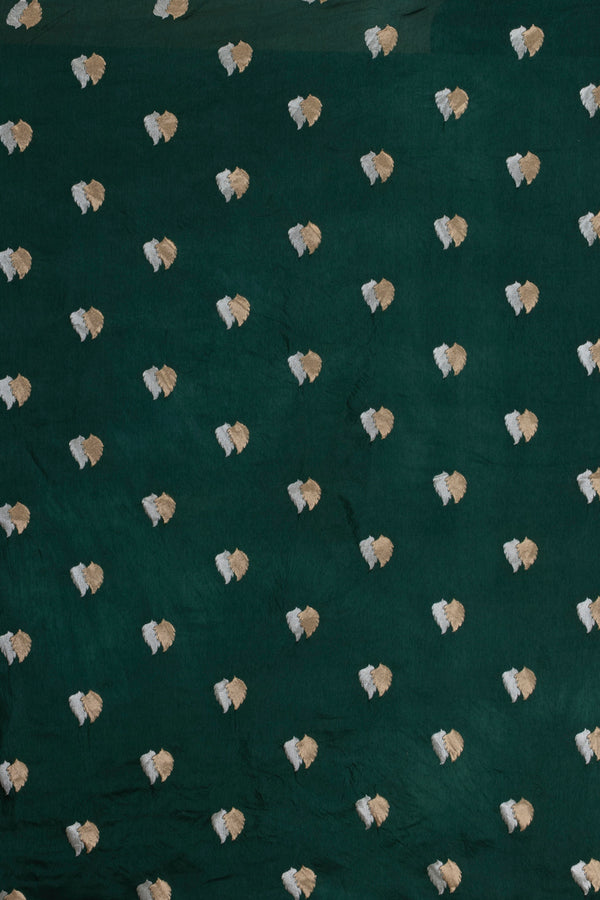 Bottle Green  Banarasi Pure  Khaddi Georgette Saree With Golden Silver  Zari Weaving Buttis