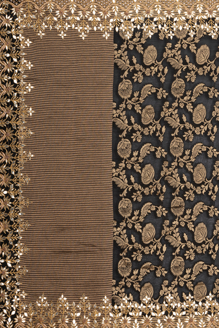 Black Banarasi Pure  Khaddi Georgette Saree Embellished  With Gota Patti Work