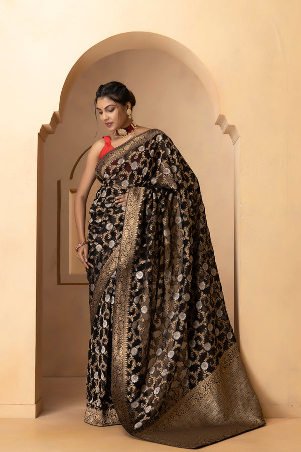 Black Khaddi Georgette Banarasi Saree