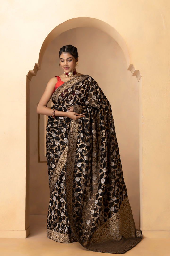 Black Khaddi Georgette Banarasi Saree