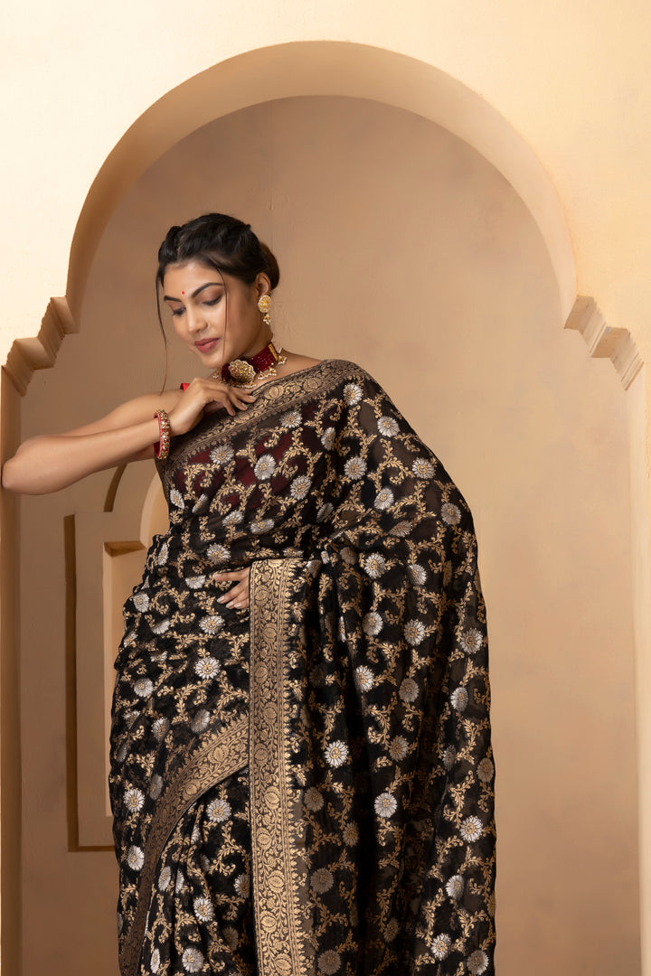 Black Khaddi Georgette Banarasi Saree