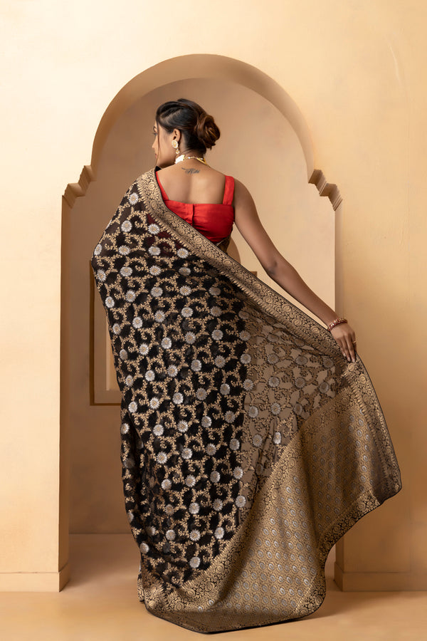 Black Khaddi Georgette Banarasi Saree