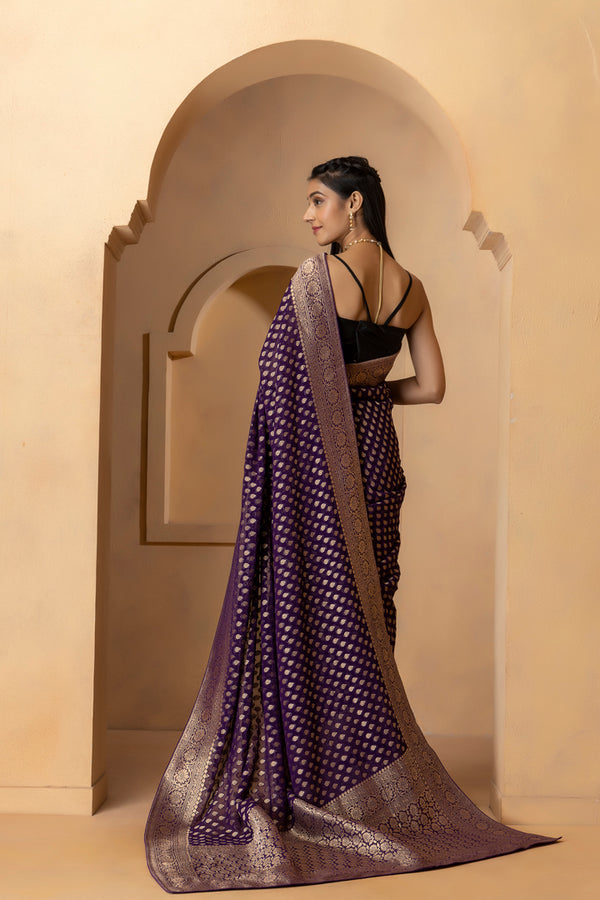 Purple Banarasi Pure  Khaddi Georgette Saree With Zari Weaving Buttis