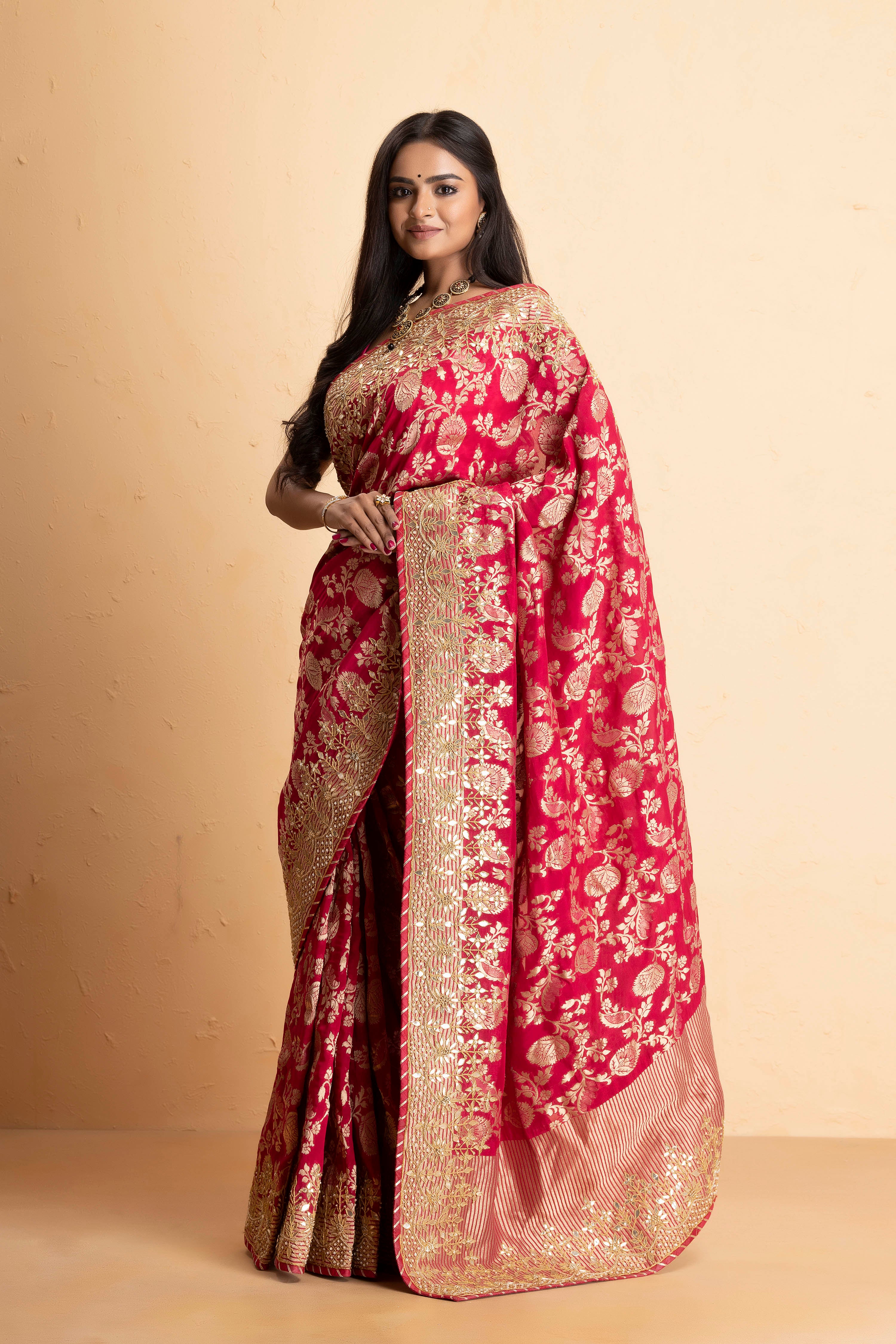 Magenta Pink  Banarasi Pure  Khaddi Georgette Saree Embellished  With Gota Patti Work