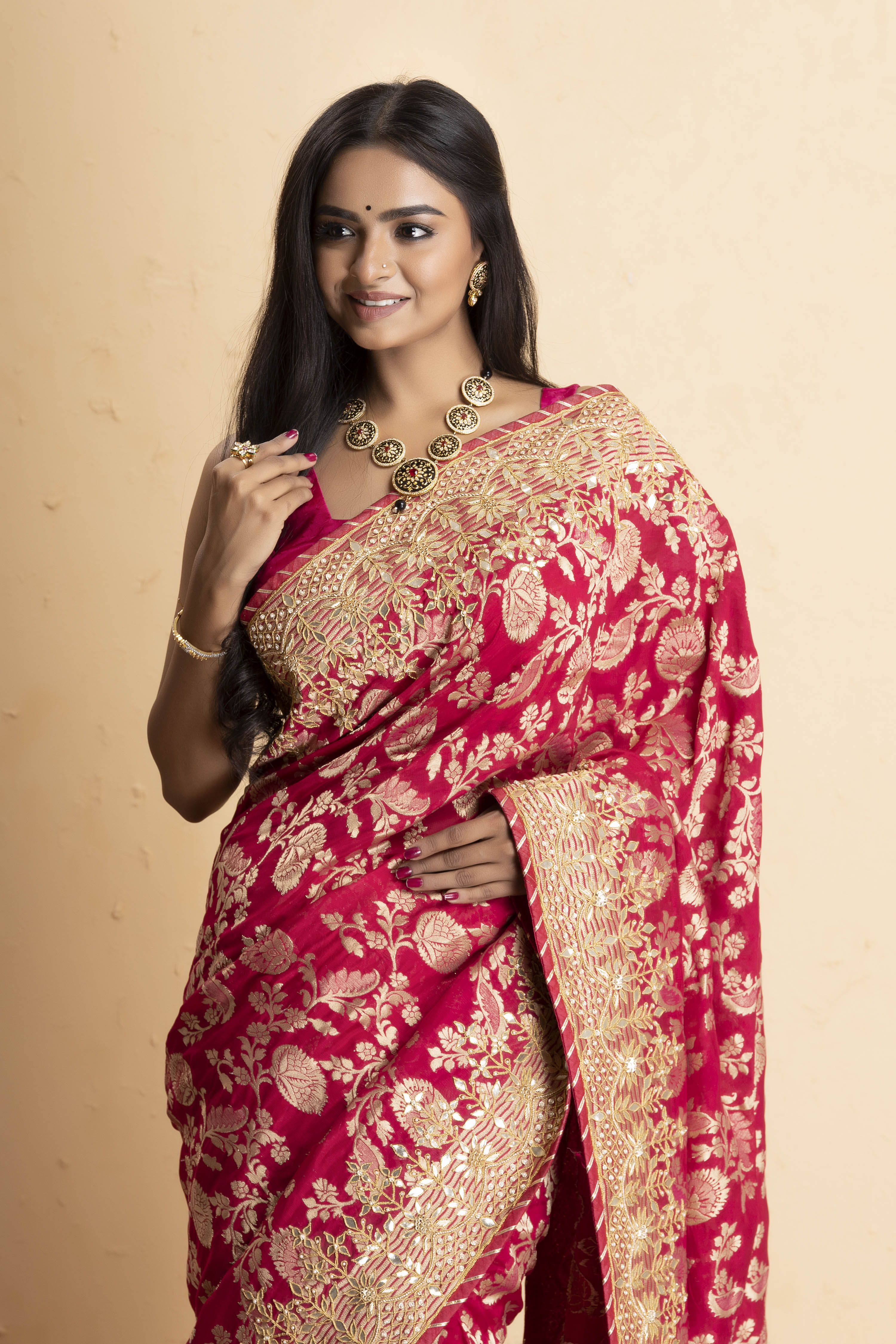 Magenta Pink  Banarasi Pure  Khaddi Georgette Saree Embellished  With Gota Patti Work