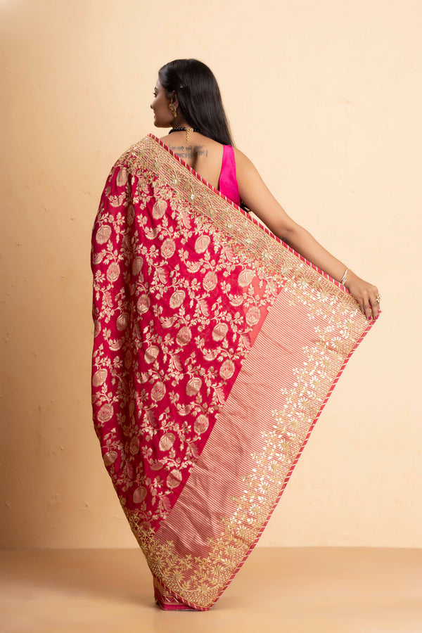Magenta Pink  Banarasi Pure  Khaddi Georgette Saree Embellished  With Gota Patti Work