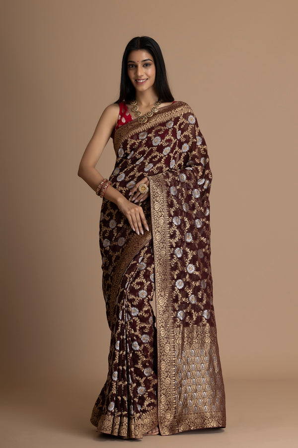 Brown khaddi georgette saree