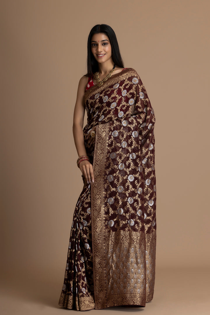Brown khaddi georgette saree