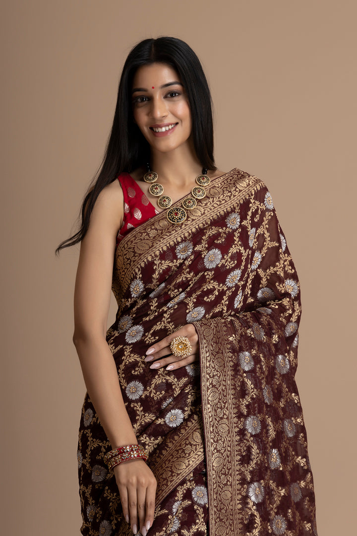 Brown khaddi georgette saree