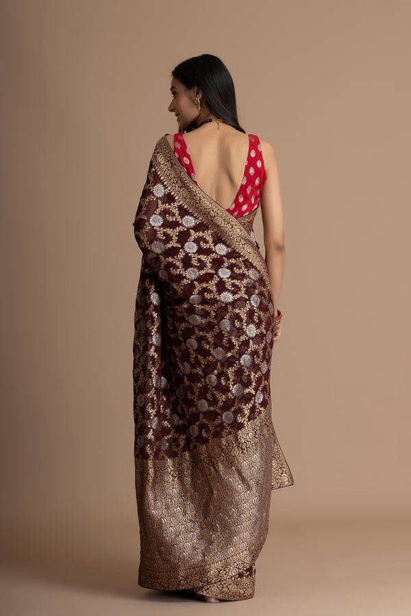 Brown khaddi georgette saree