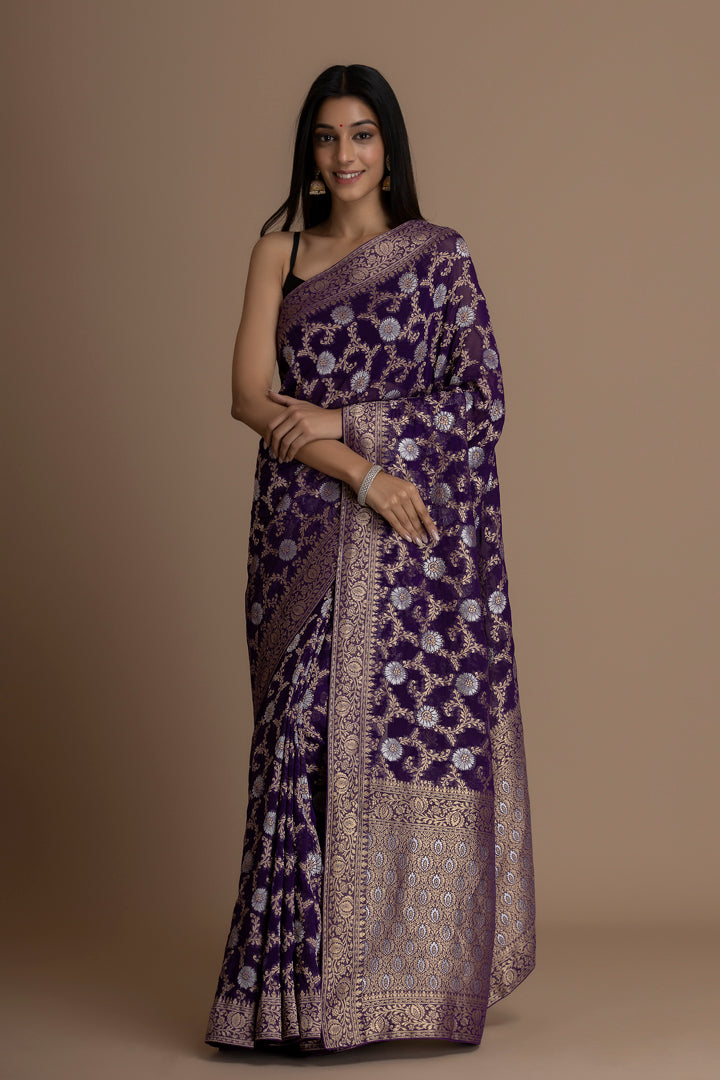Purple Khaddi Georgette Saree