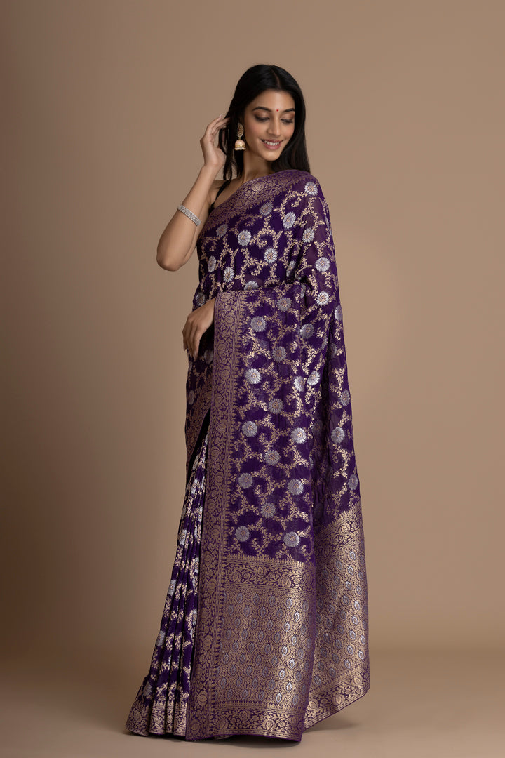 Purple Khaddi Georgette Saree