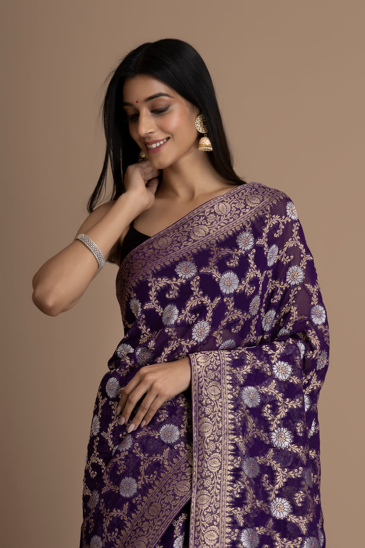 Purple Khaddi Georgette Saree