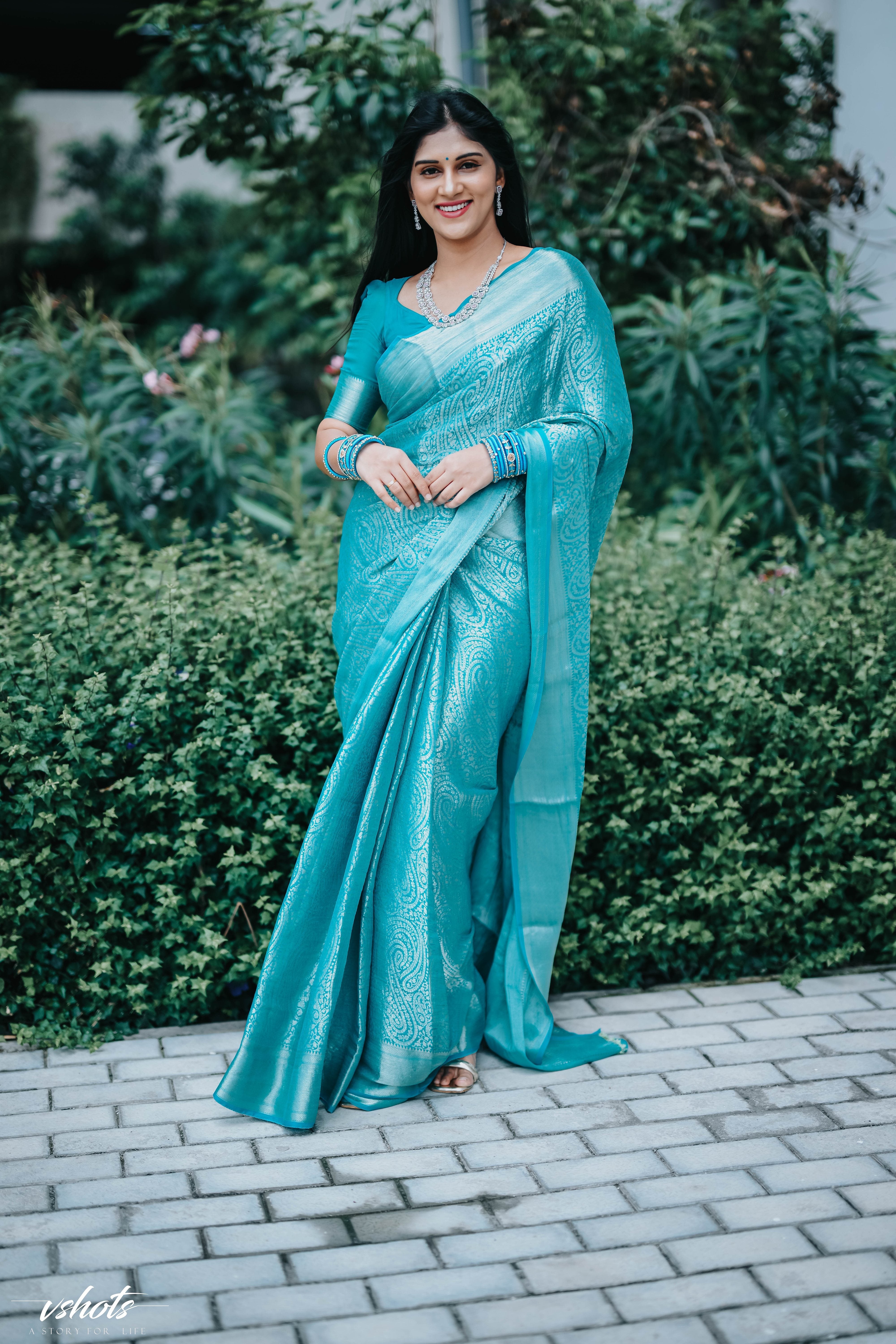 Pure Khaddi Georgette Saree With Banarasi Weaving