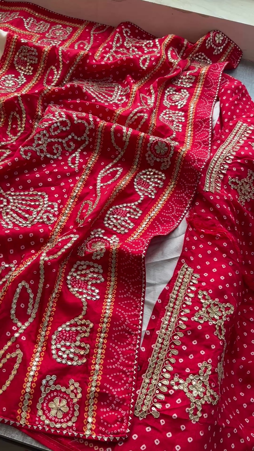 Munga Silk Bandhani Enhanced with Elephant pattern