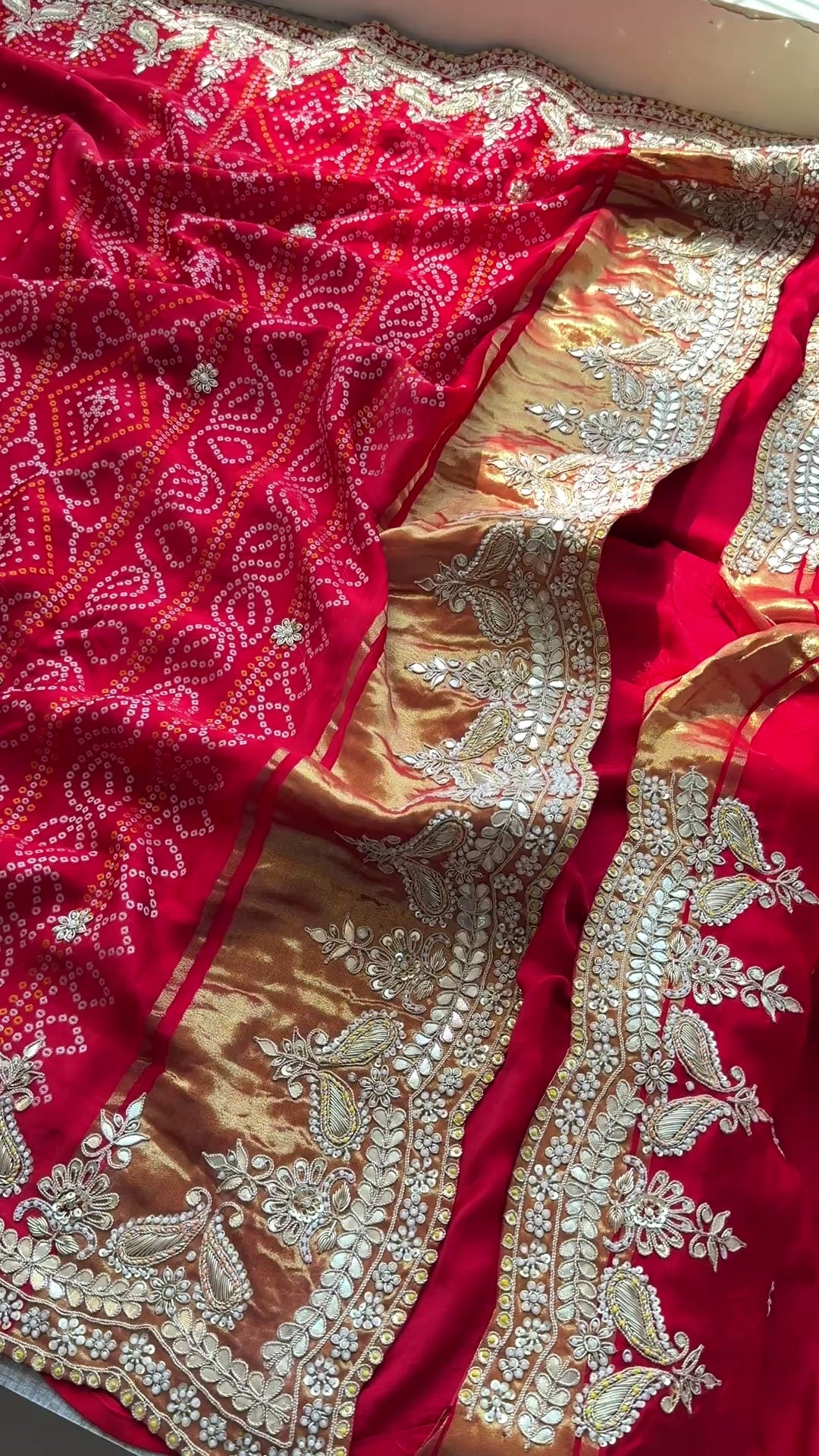 Pure Gajji Satin Silk Bandhani Weaving saree with Marodi Work