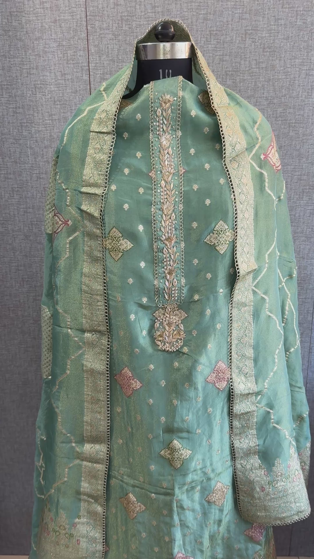 Pure Cosmo munga silk banarasi weaving suit with handwork
