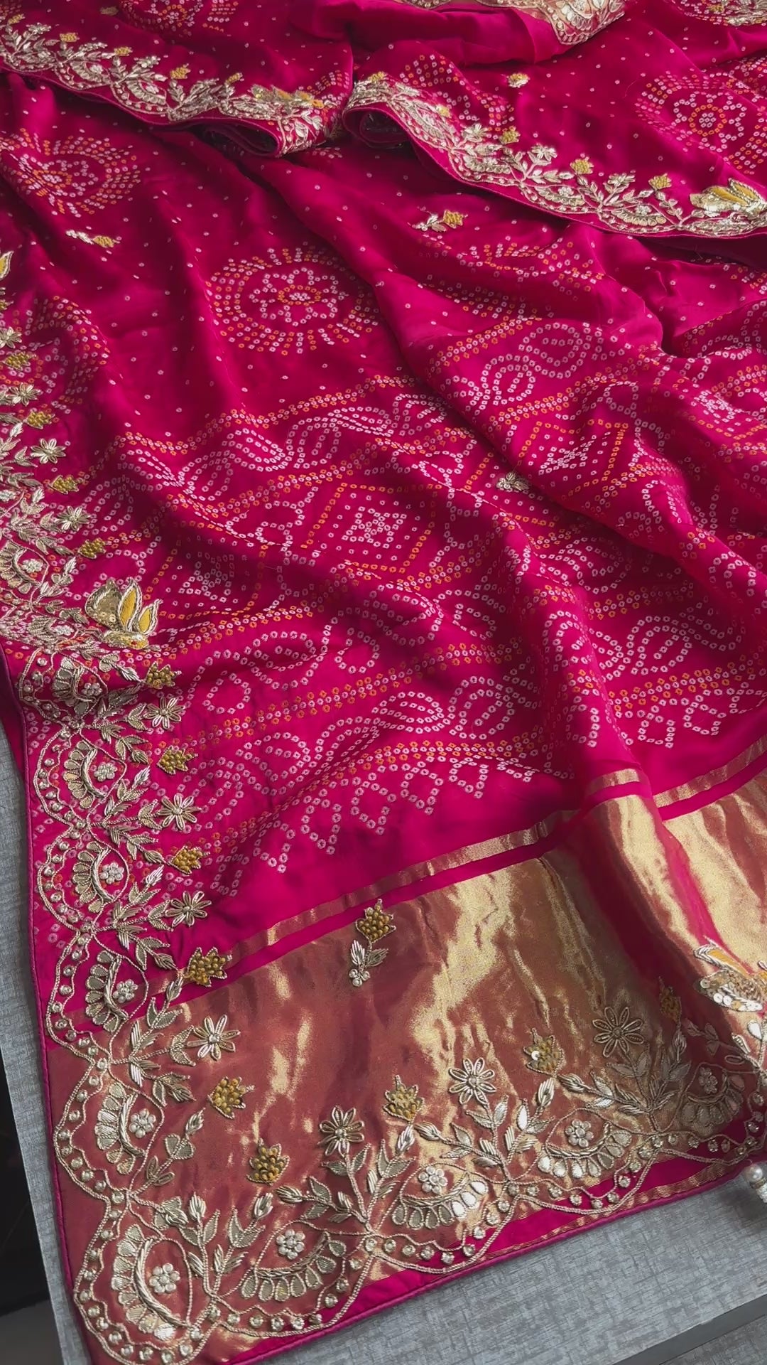 Pure gajji silk lakdi patta Gotapatti saree