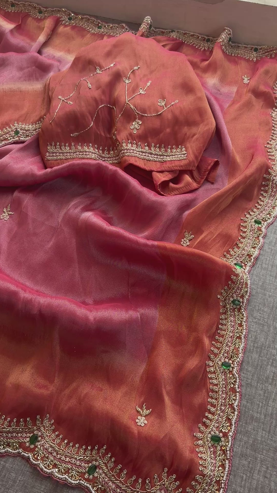 Pure tissue munga silk with stone work