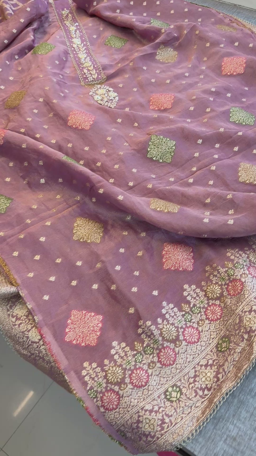 Pure Cosmo munga silk banarasi weaving suit with handwork