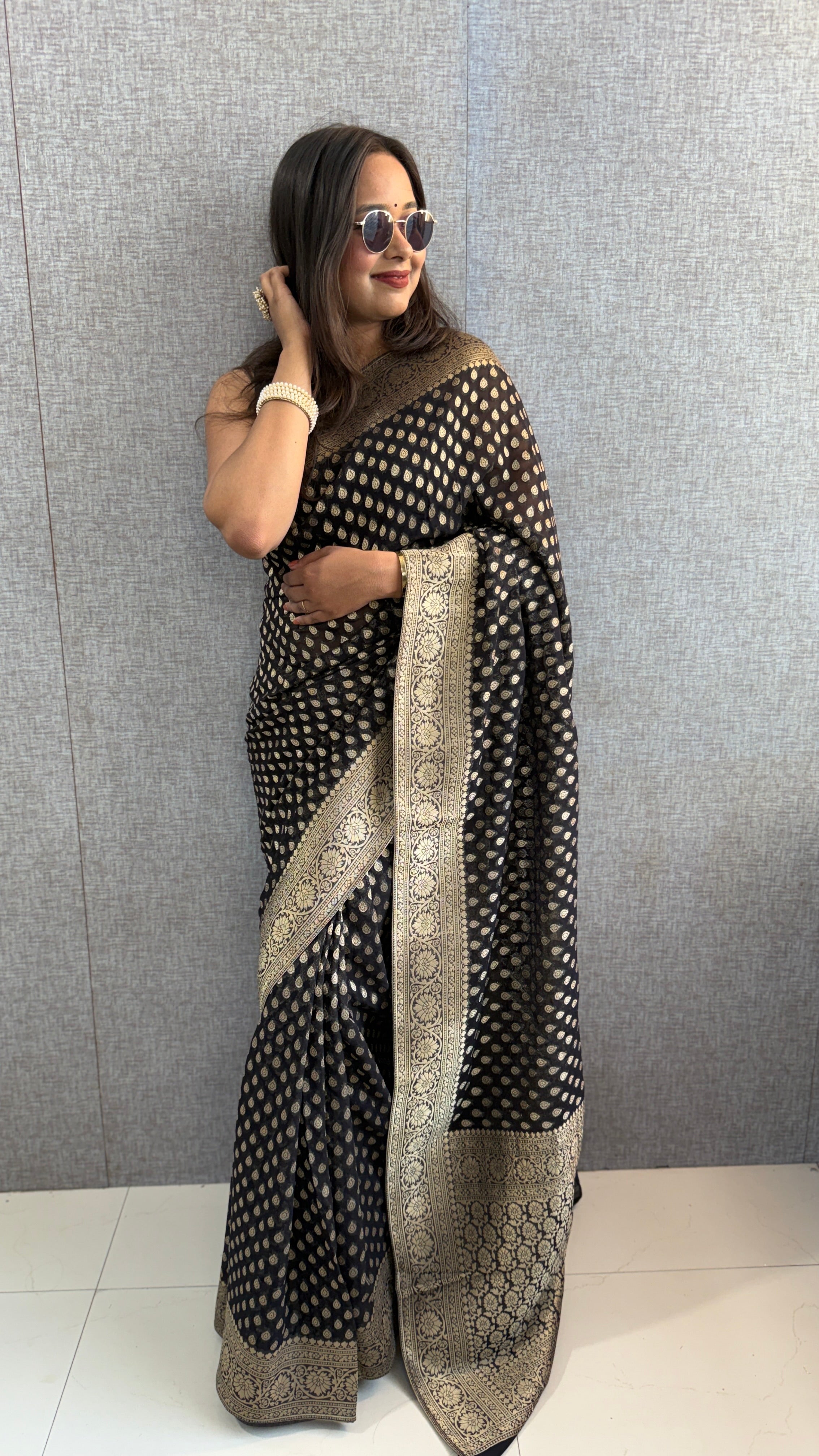 Black Khaddi georgette banarasi zari weaving saree