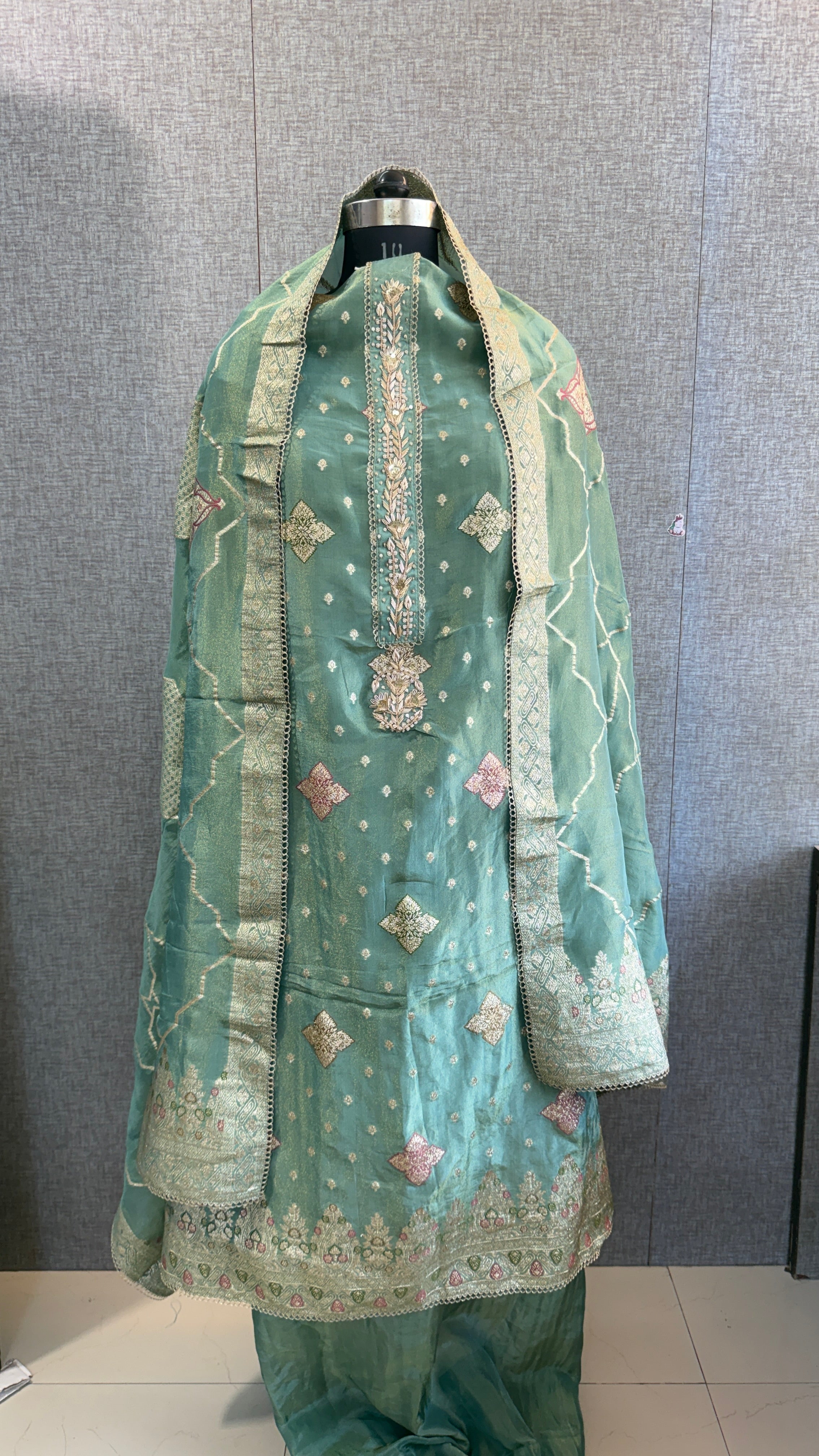 Pure Cosmo munga silk banarasi weaving suit with handwork