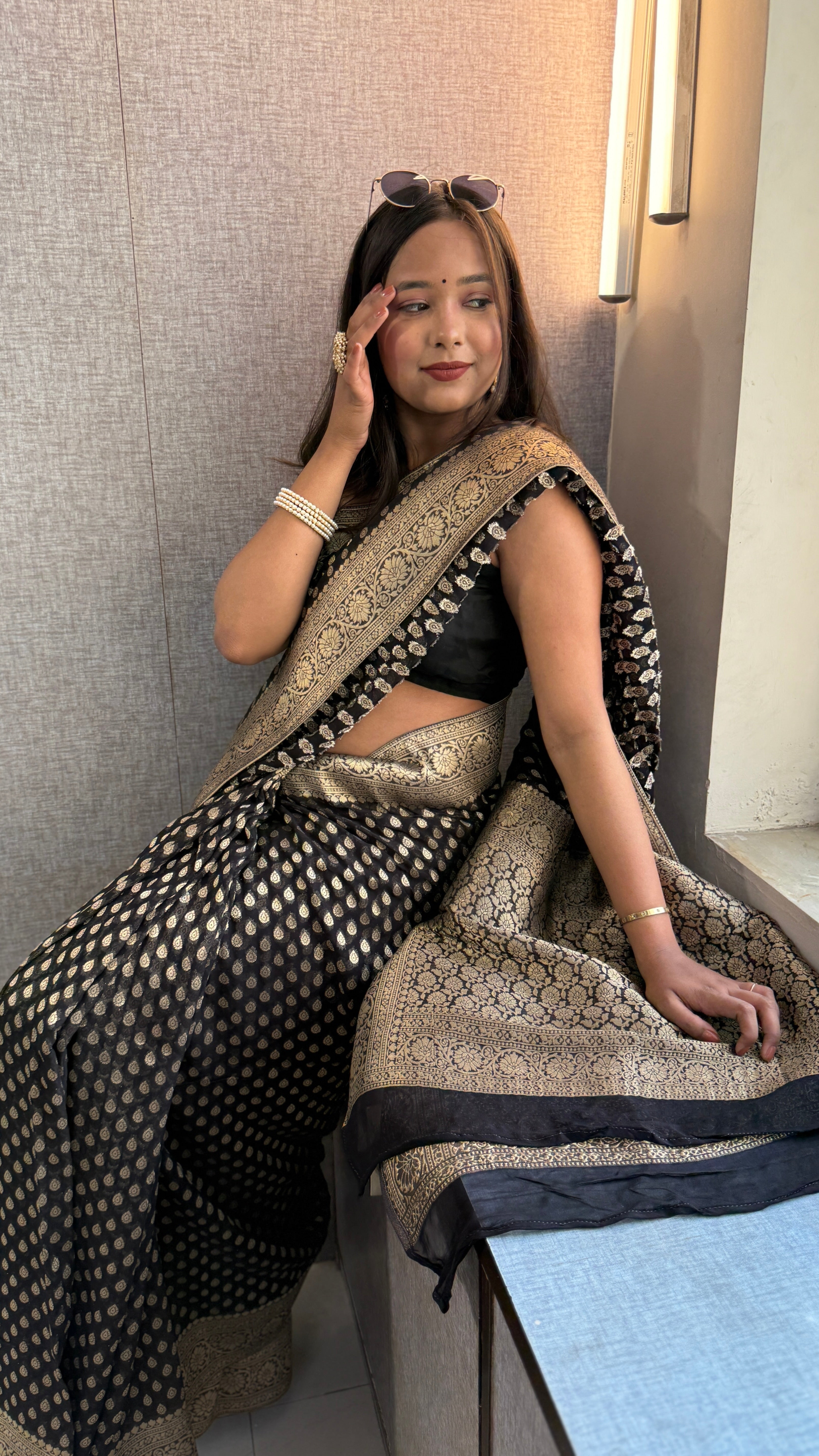 Black Khaddi georgette banarasi zari weaving saree