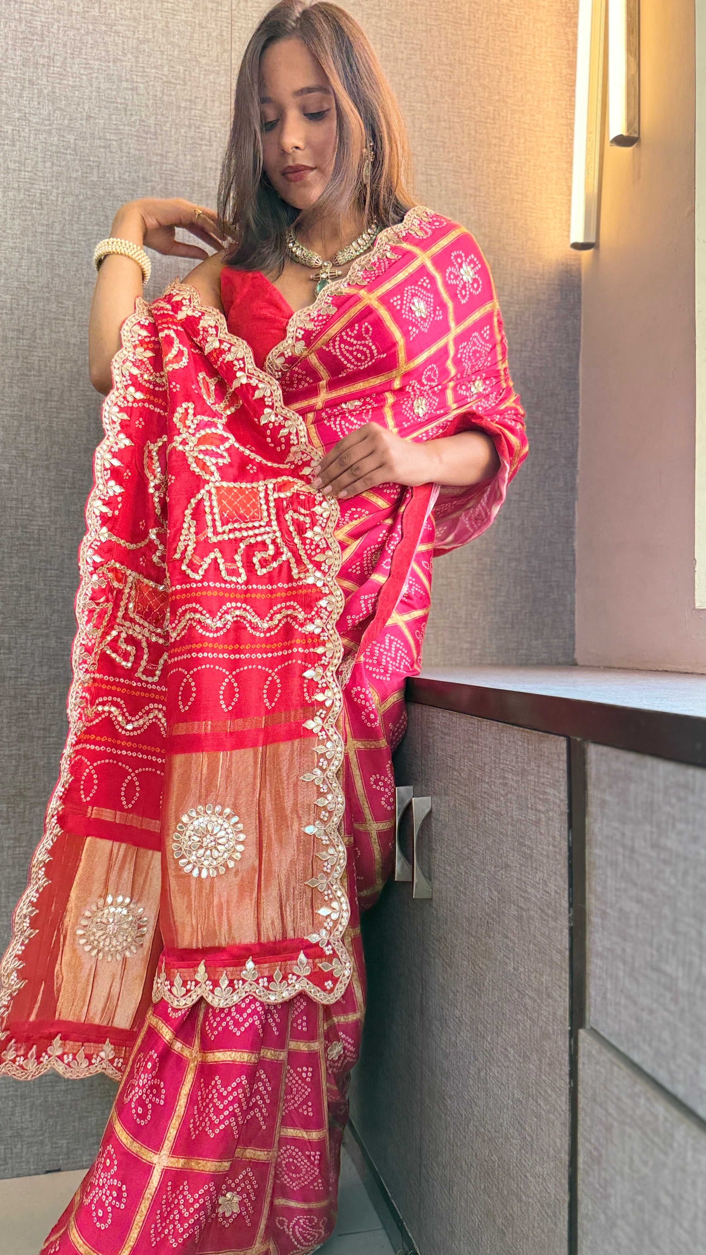 Pure Gajji Silk Lakdi Patta saree