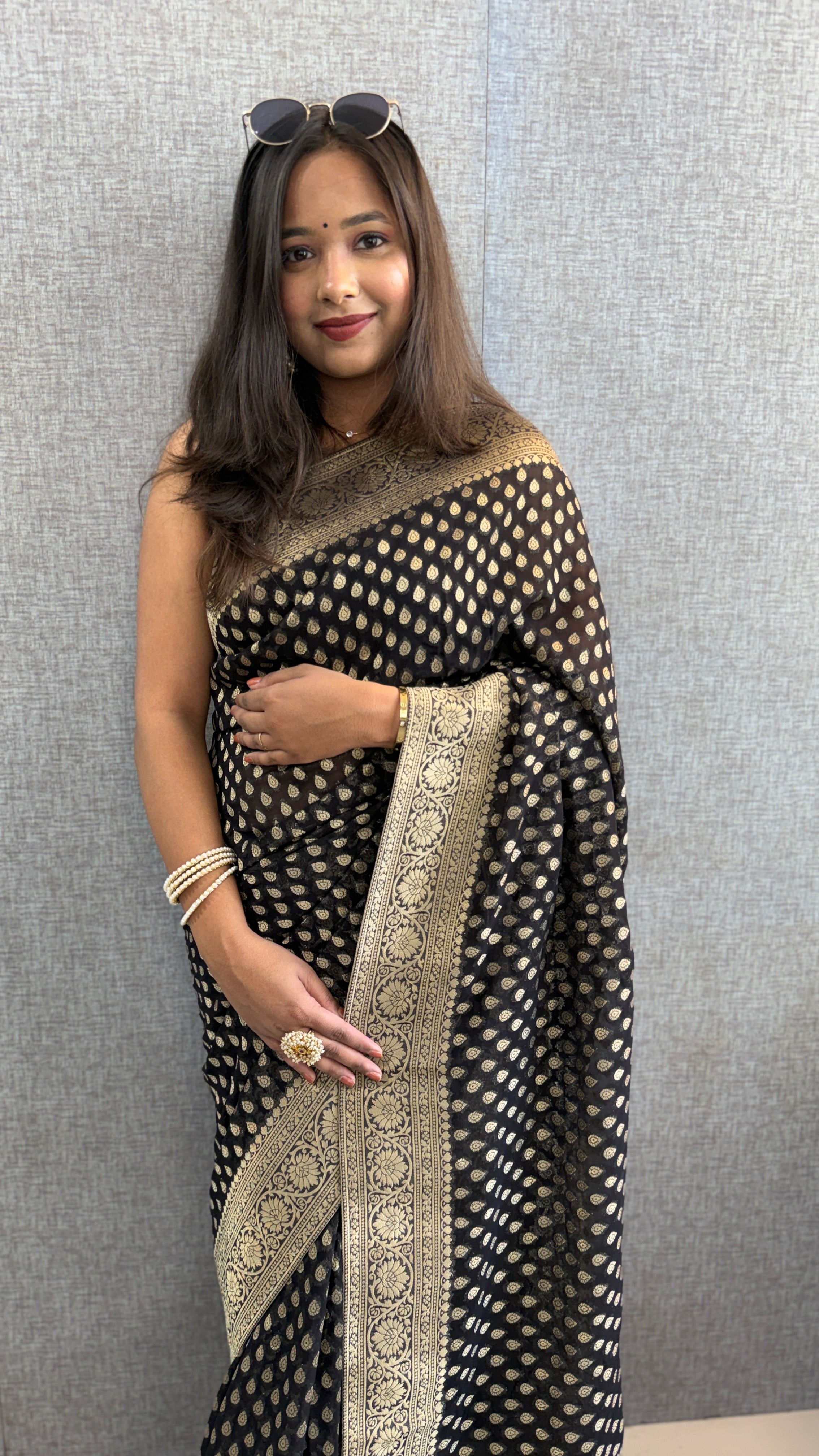 Black Khaddi georgette banarasi zari weaving saree