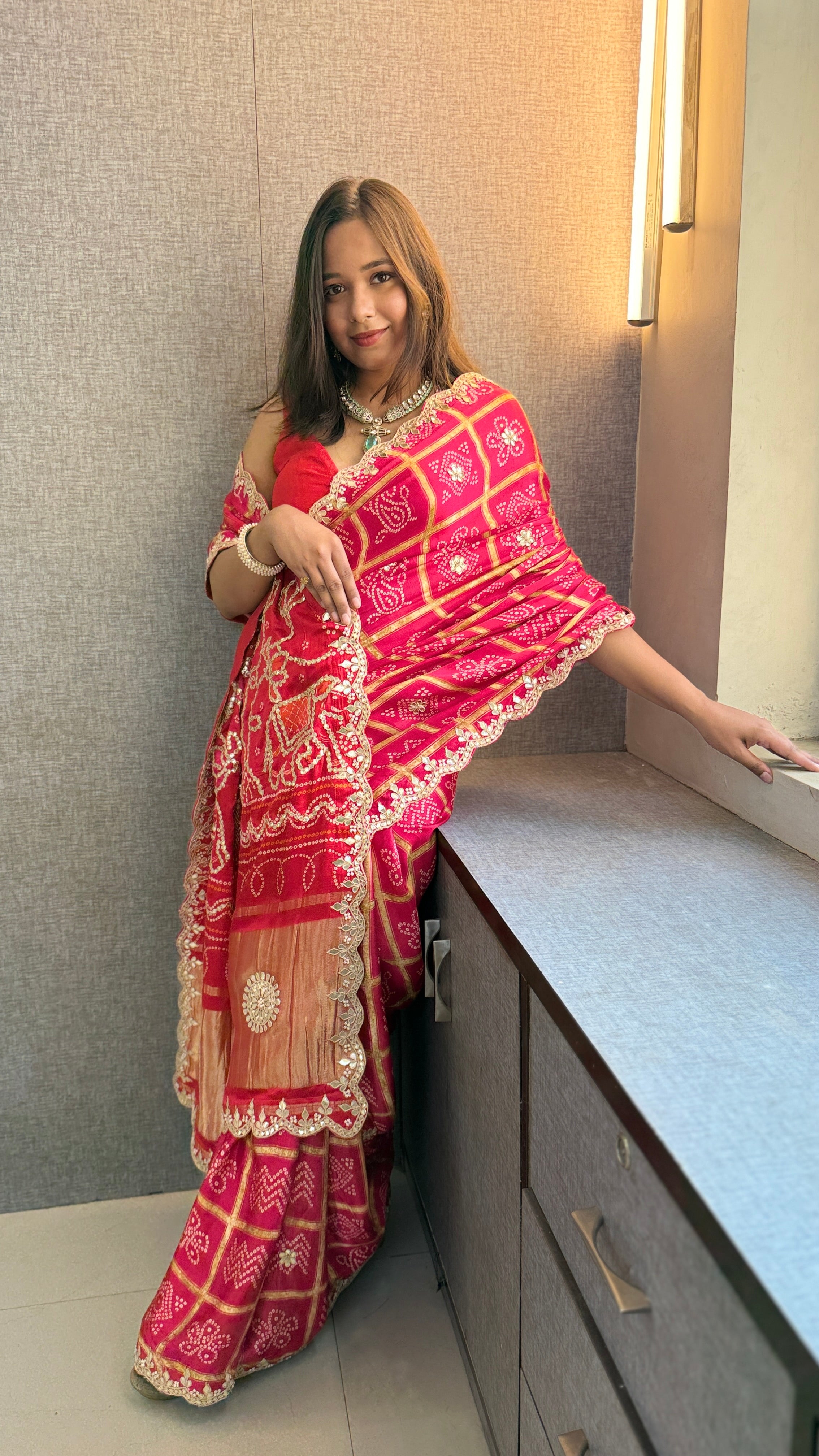 Pure Gajji Silk Lakdi Patta saree