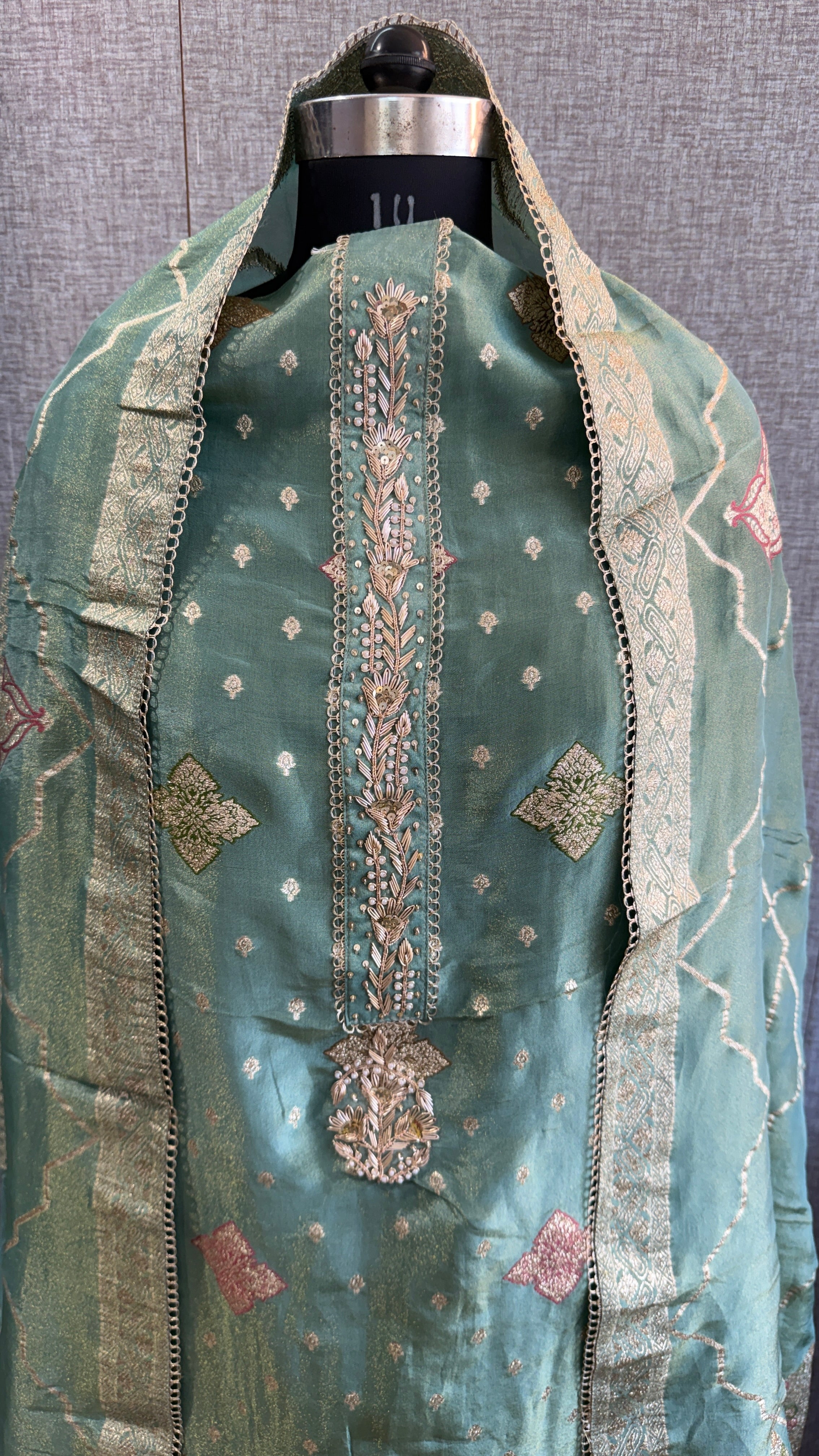 Pure Cosmo munga silk banarasi weaving suit with handwork