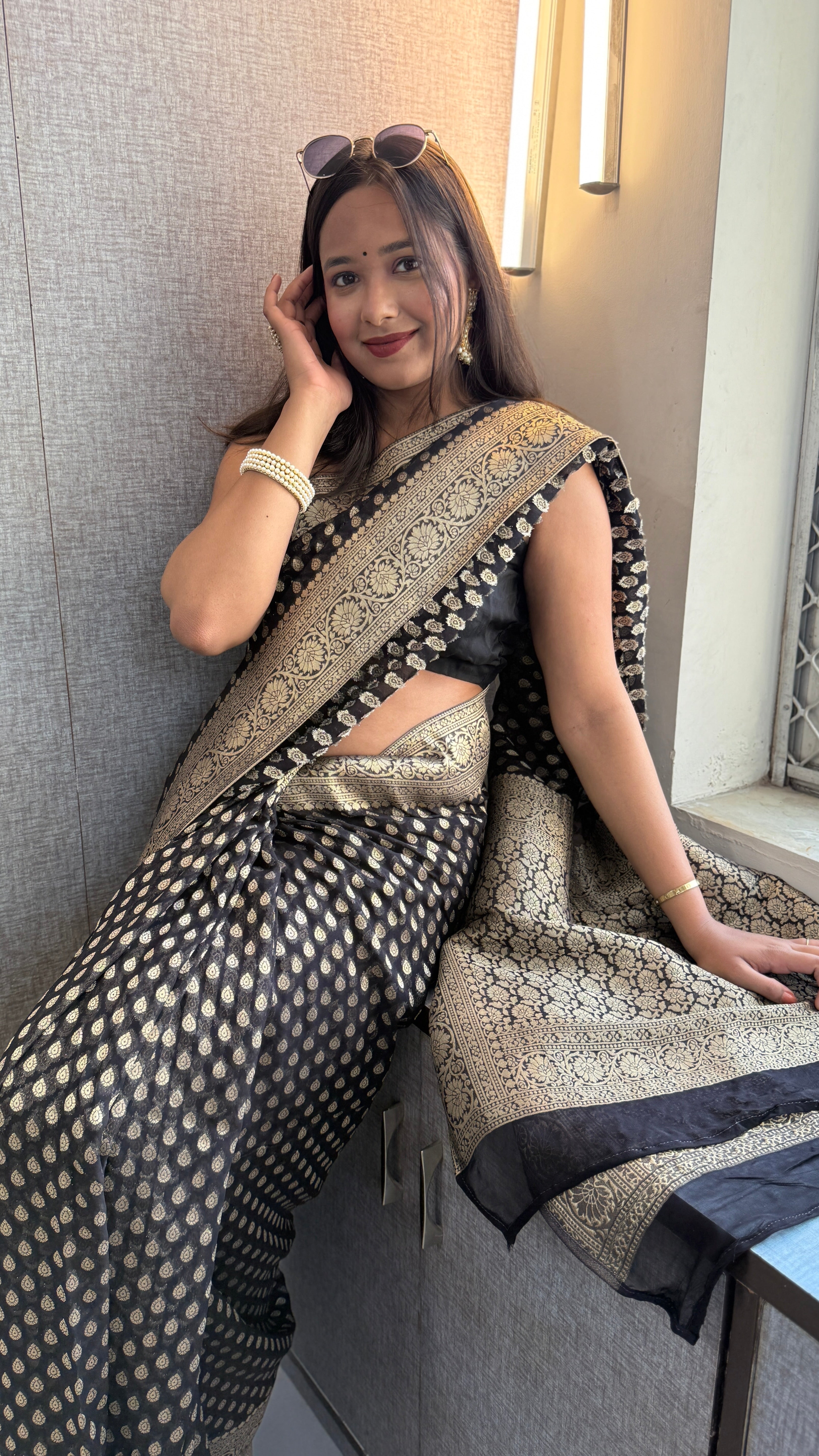 Black Khaddi georgette banarasi zari weaving saree