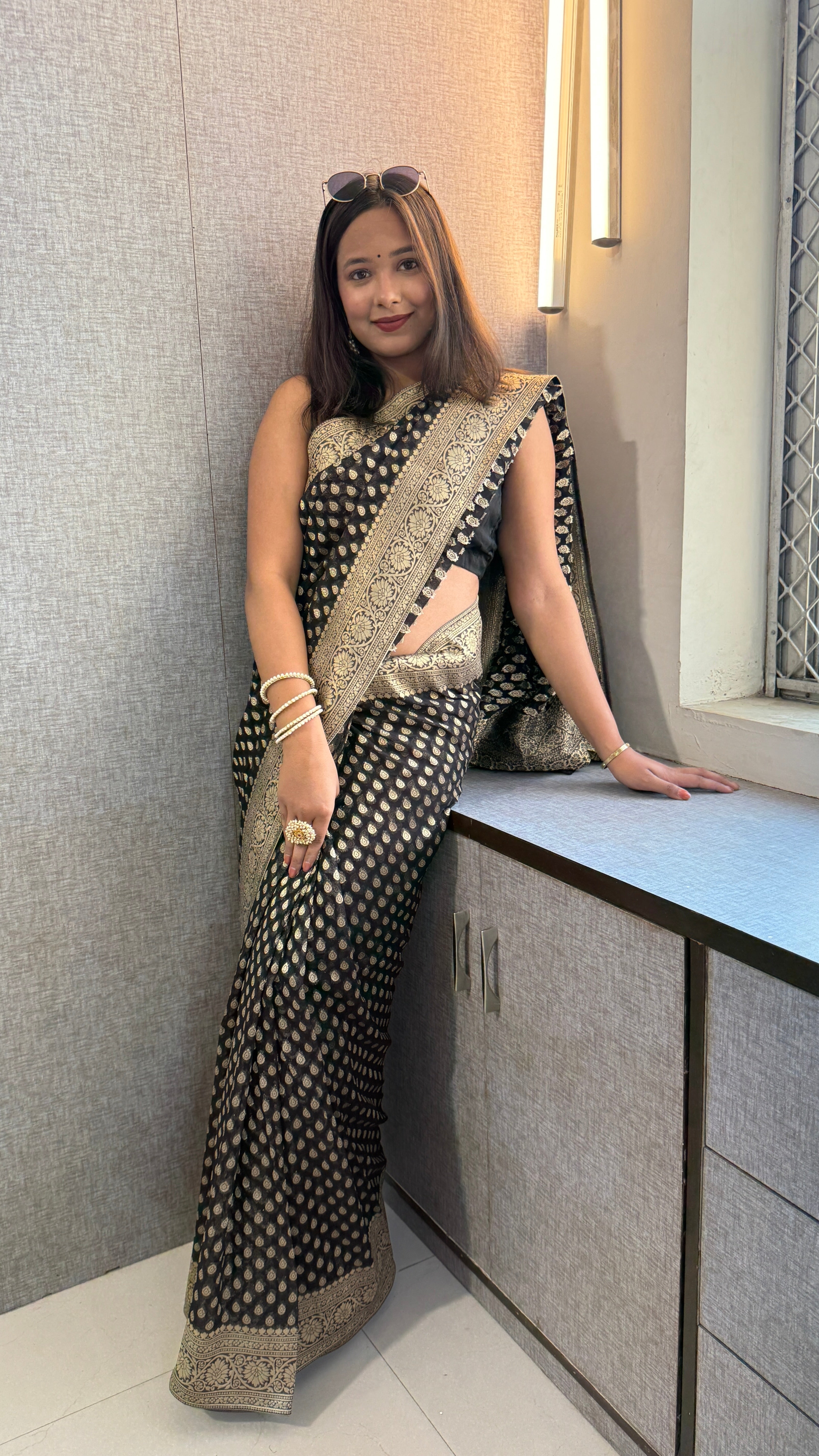 Black Khaddi georgette banarasi zari weaving saree