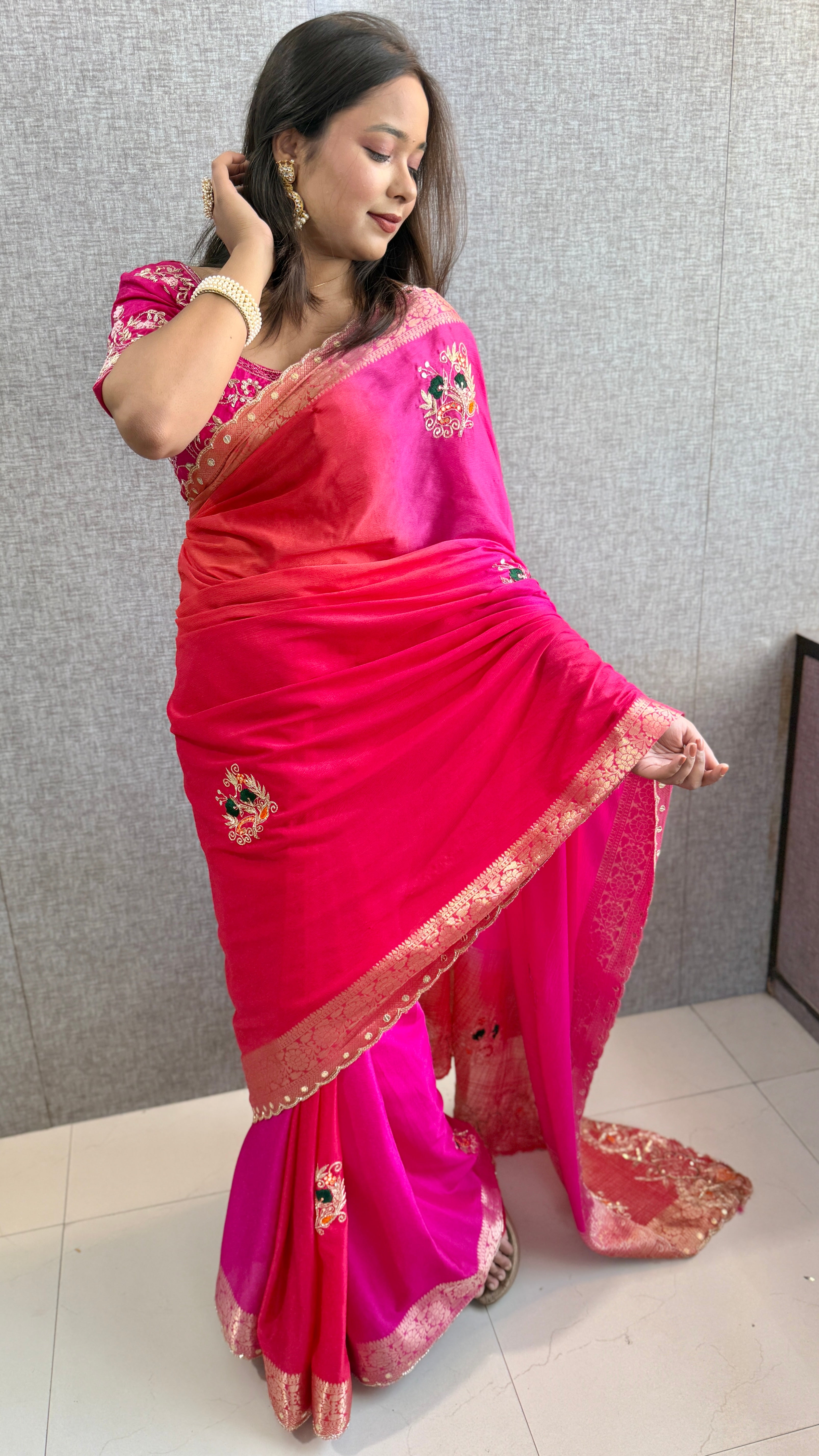 Pure soft chinon silk saree