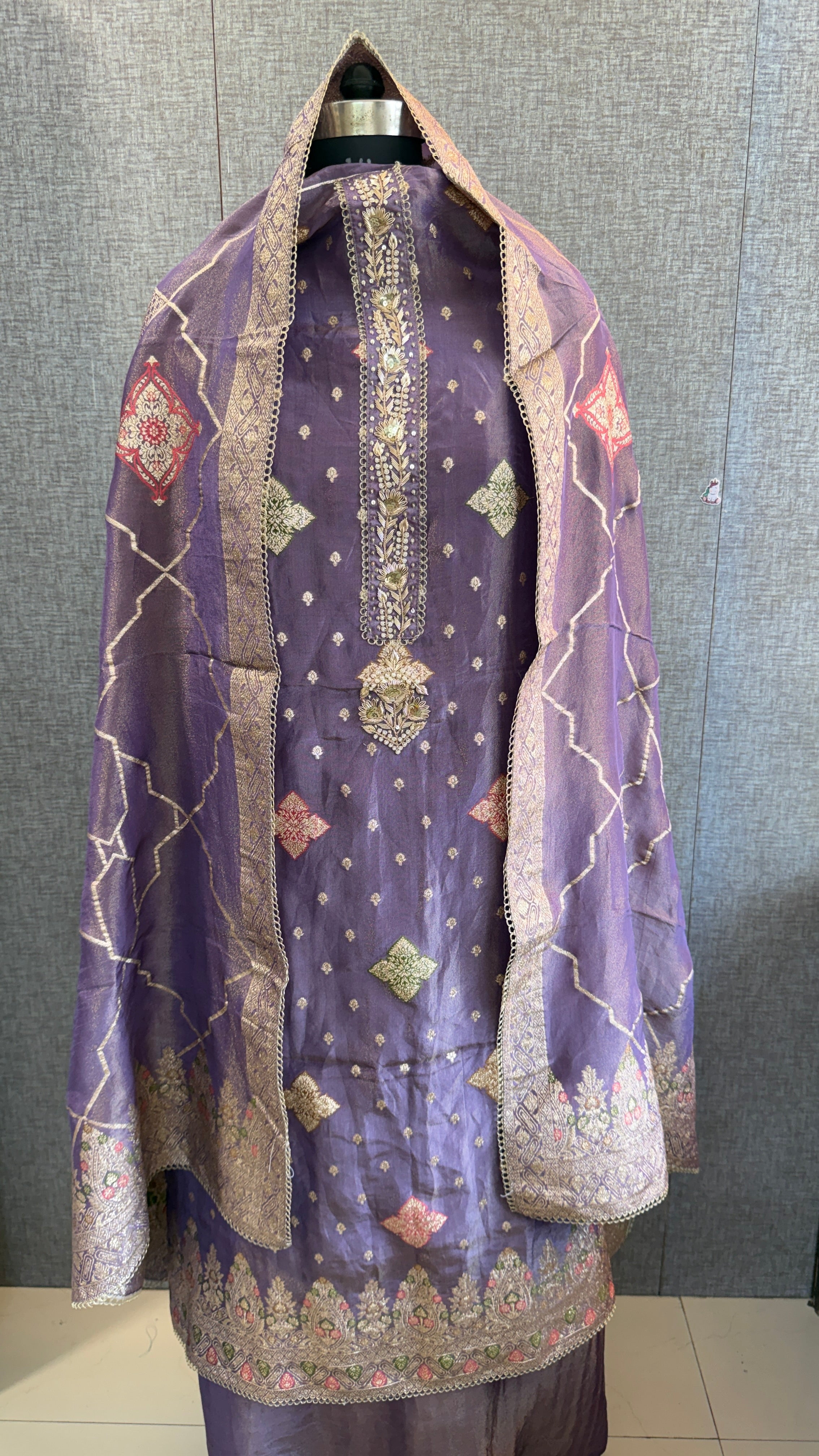 Pure Cosmo munga silk banarasi weaving suit with handwork