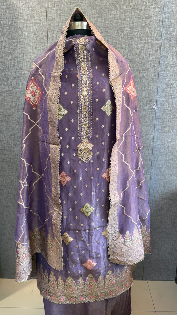 Pure Cosmo munga silk banarasi weaving suit with handwork